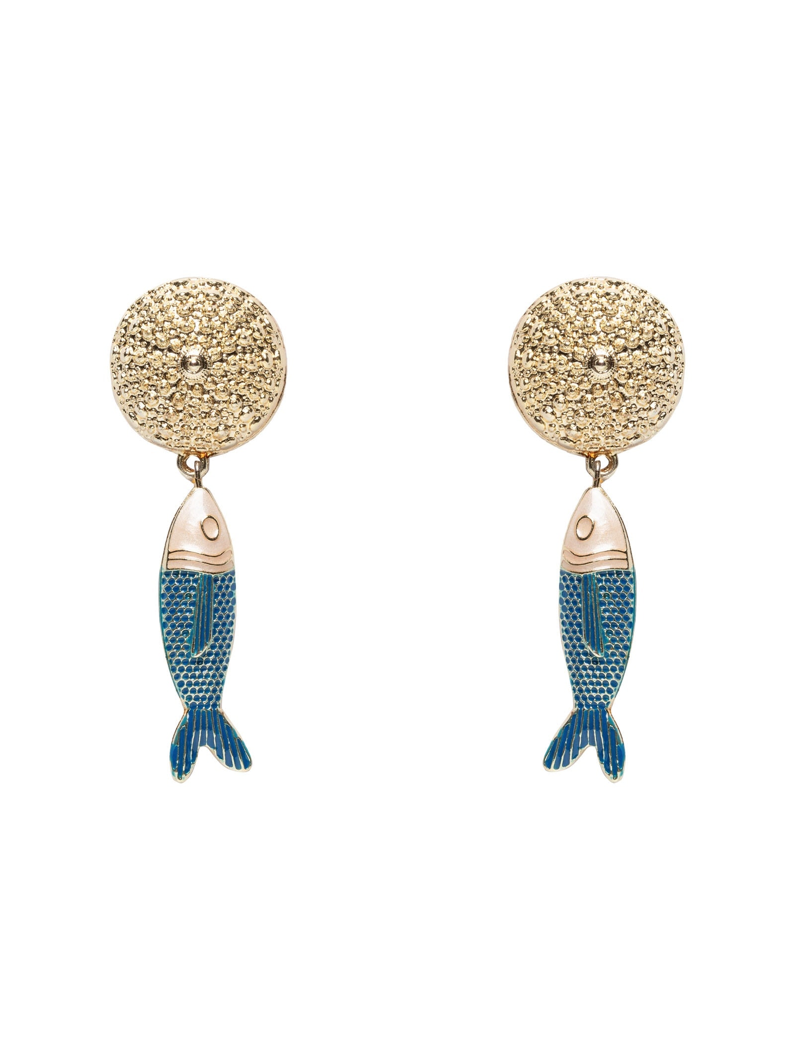 Brinco Feminino Peixe Com Pendente Texturizado Dourado Market 33