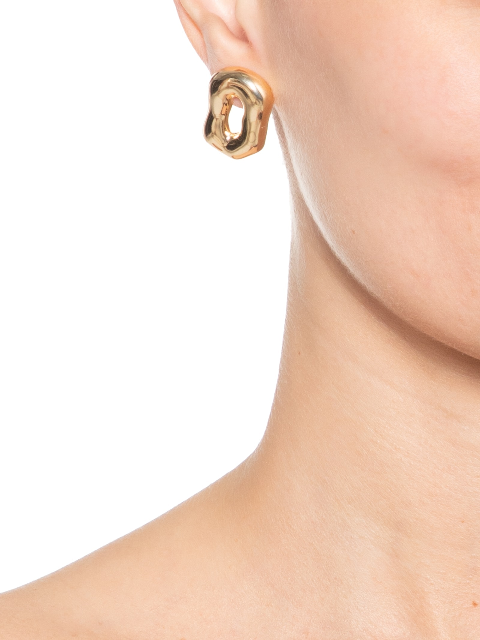 Brinco Feminino Quadrado Orgânico Fixo Vazado Ouro Dourado D'santis Joias