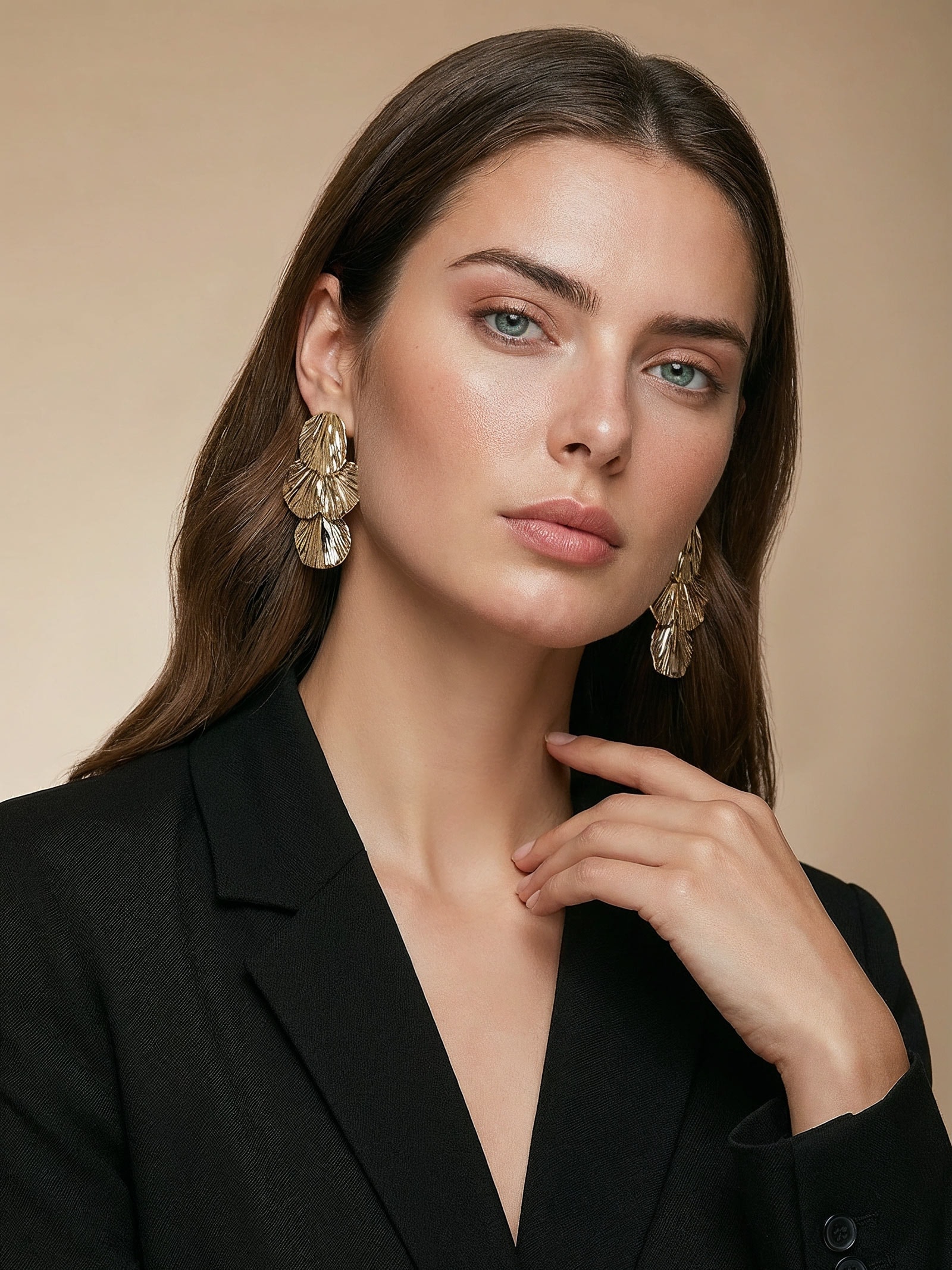 Brinco Feminino Texturizado Em Cascata Dourado '2Essential