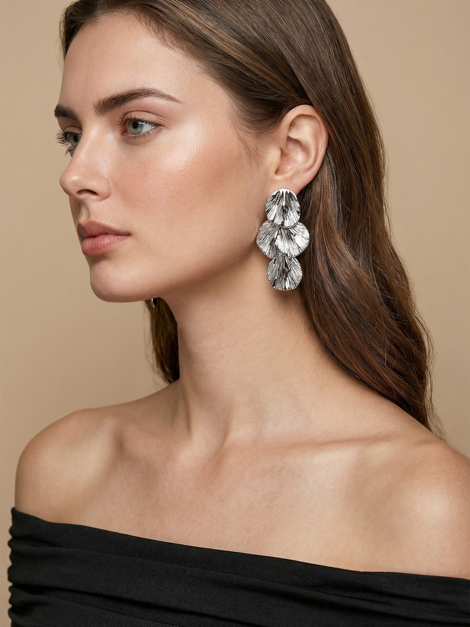 Brinco Feminino Texturizado Em Cascata Prateado '2Essential