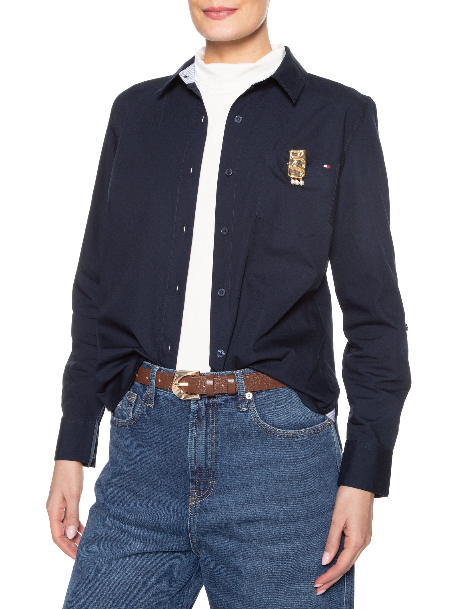 Broche Feminino Martelado Com Pérolas Dourado '2Essential