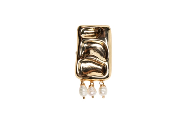 Broche Feminino Martelado Com Pérolas - Dourado