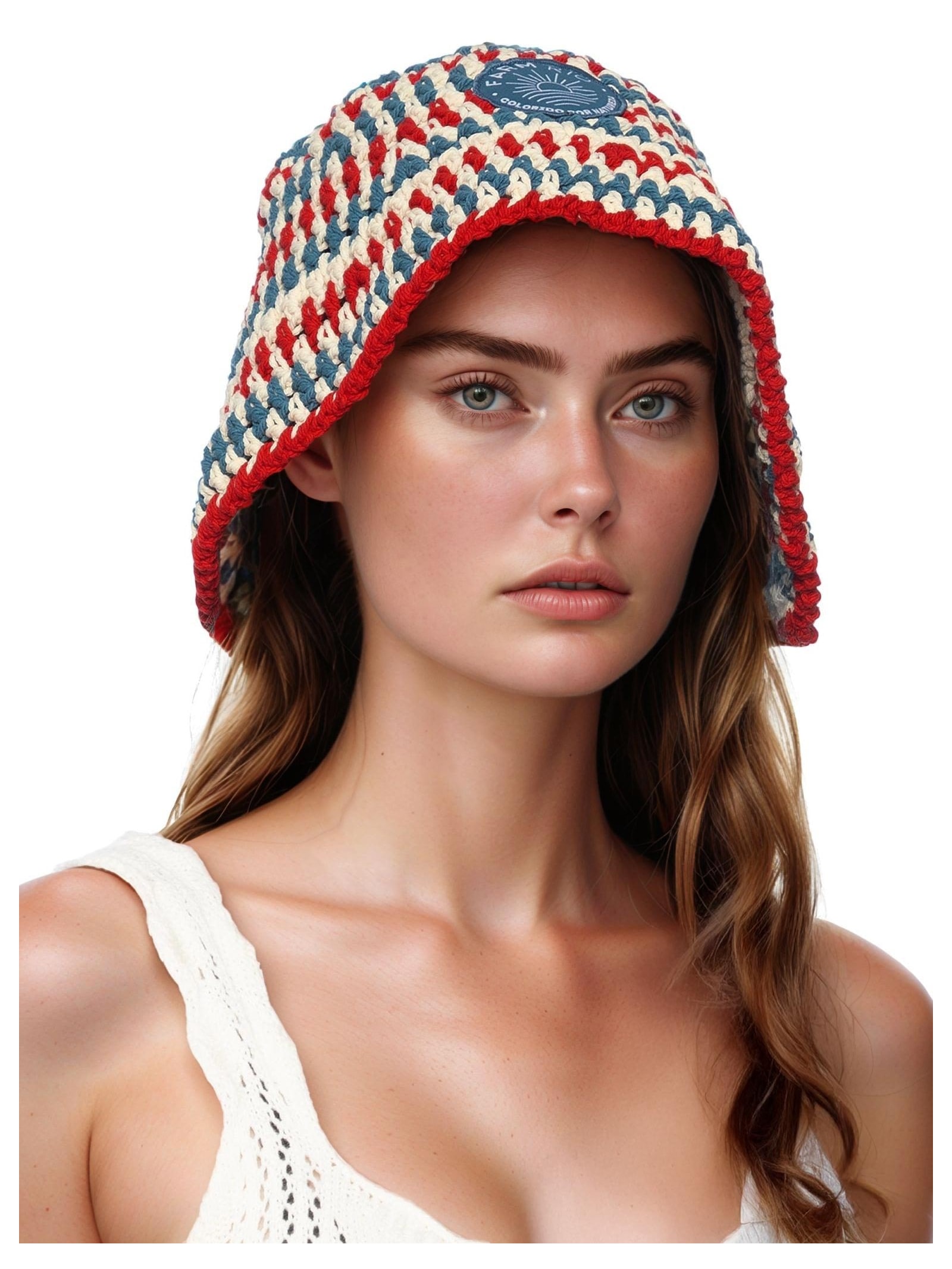 Bucket Feminino Crochet Listra Hibisco Azul Farm Praia
