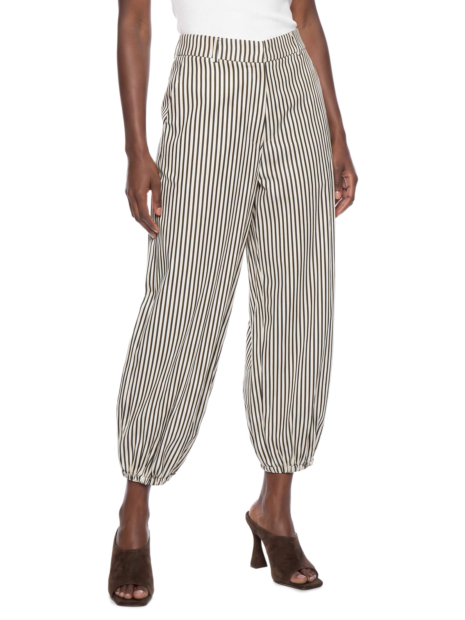 Calça Aladim Cintura Média Listrada  – Bege Lança Perfume