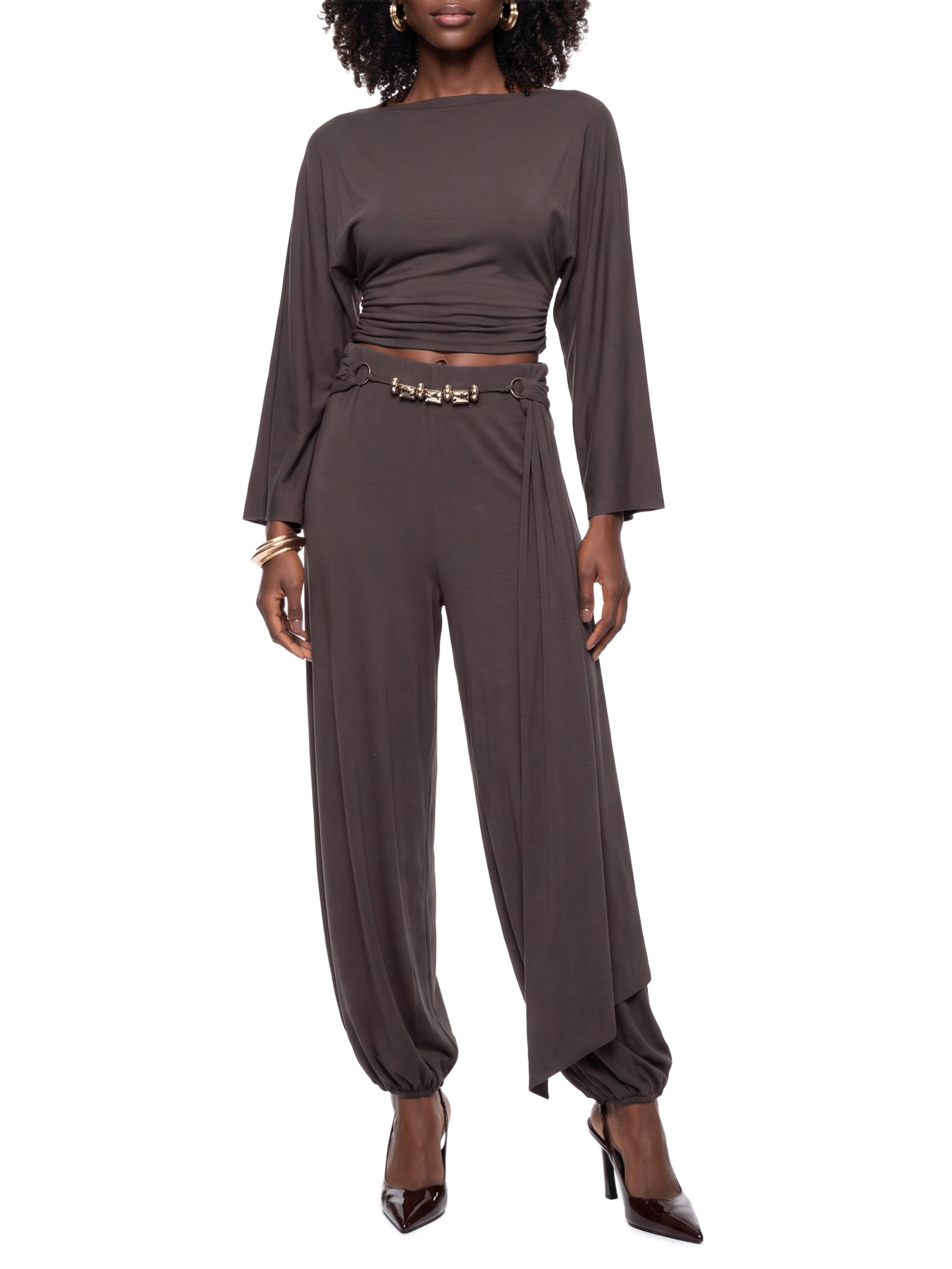 Calça Aladim Feminina com Cinto – Marrom Lança Perfume