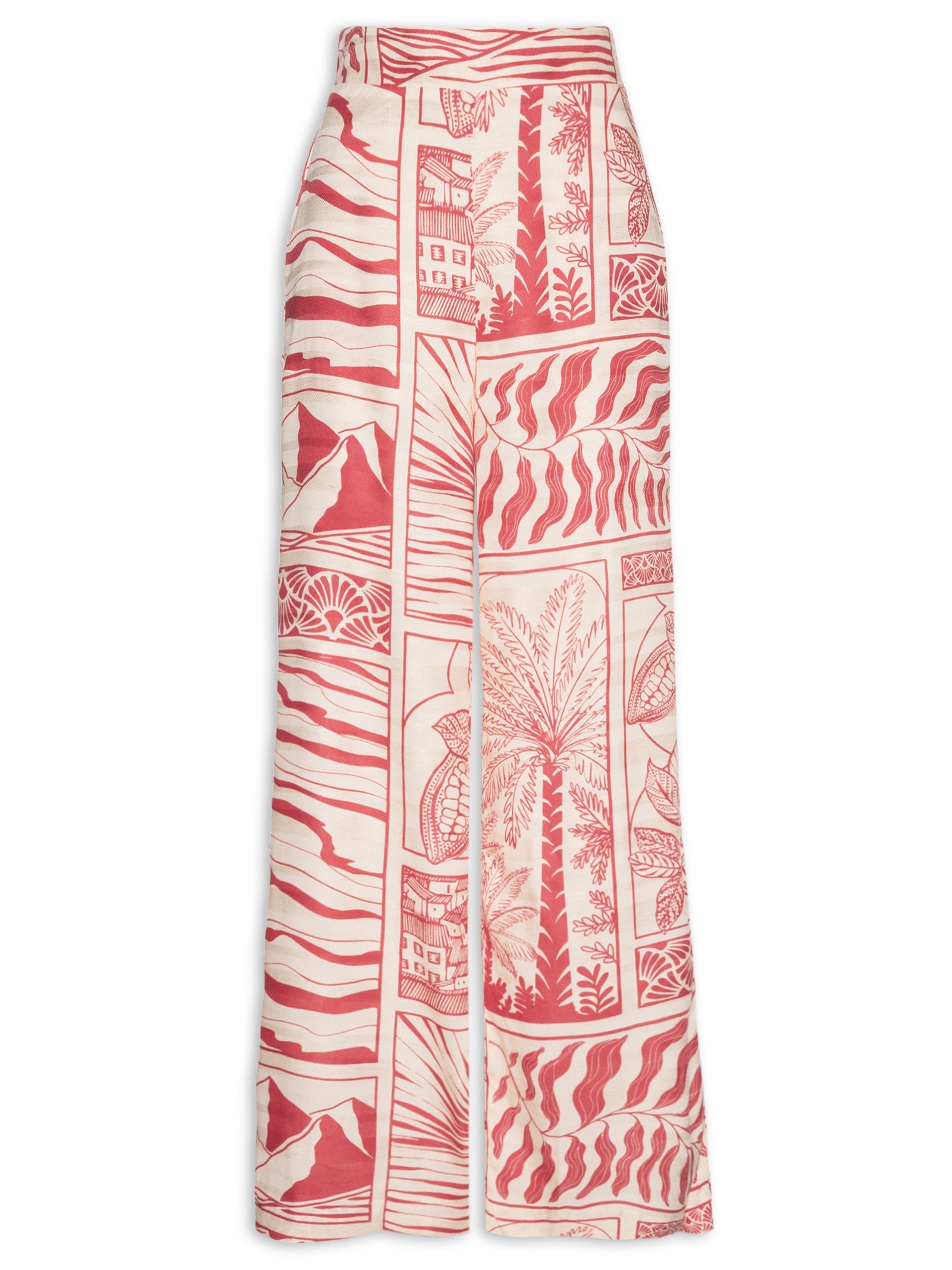Calça Ampla Estampada Vermelho Cacay