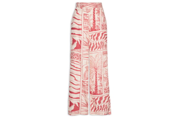 Calça Ampla Estampada - Vermelho