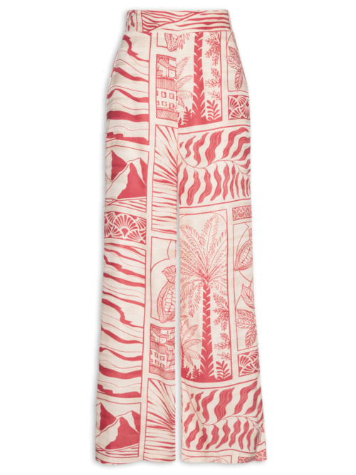 Calça Ampla Estampada - Vermelho