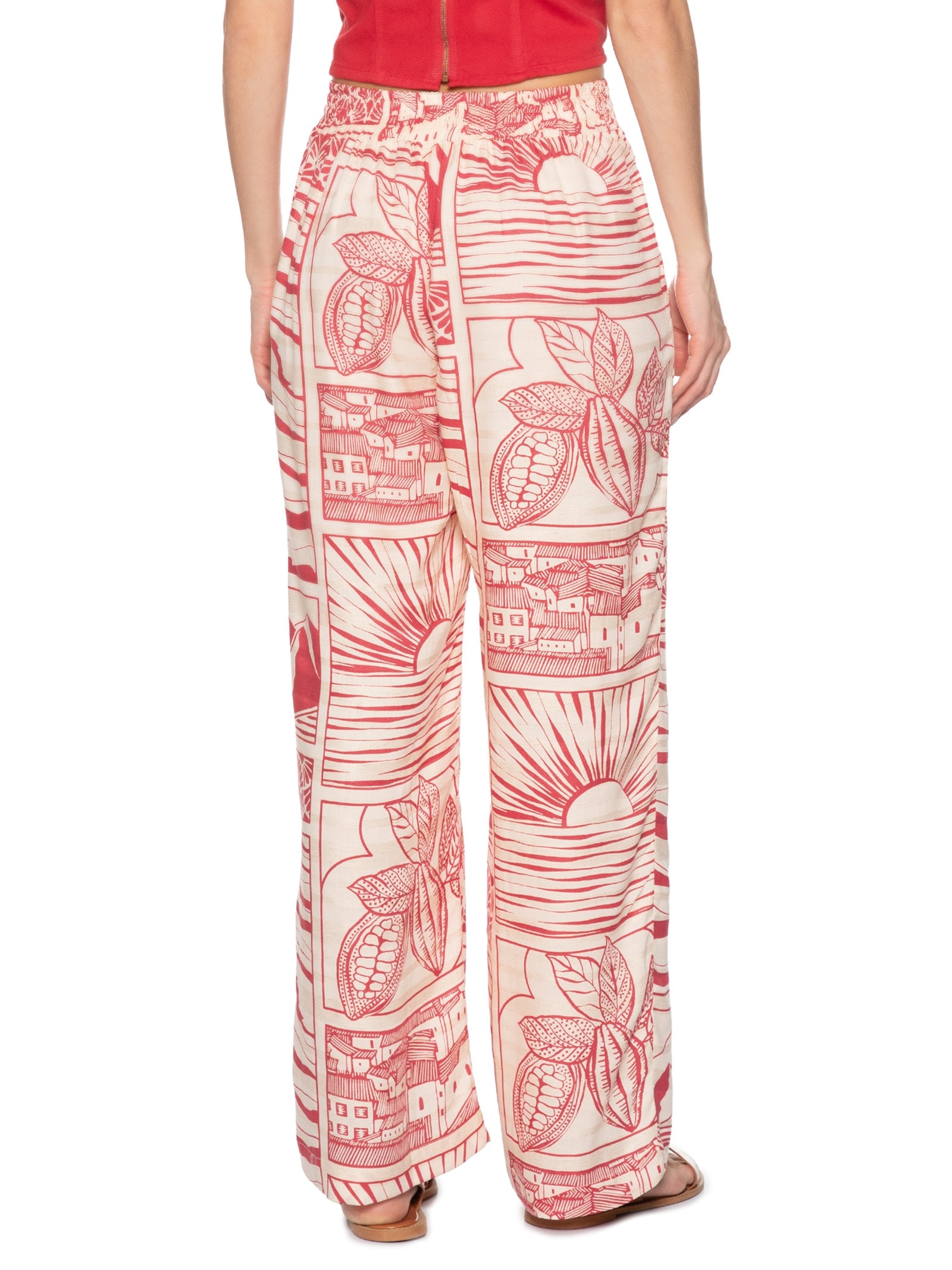 Calça Ampla Estampada Vermelho Cacay