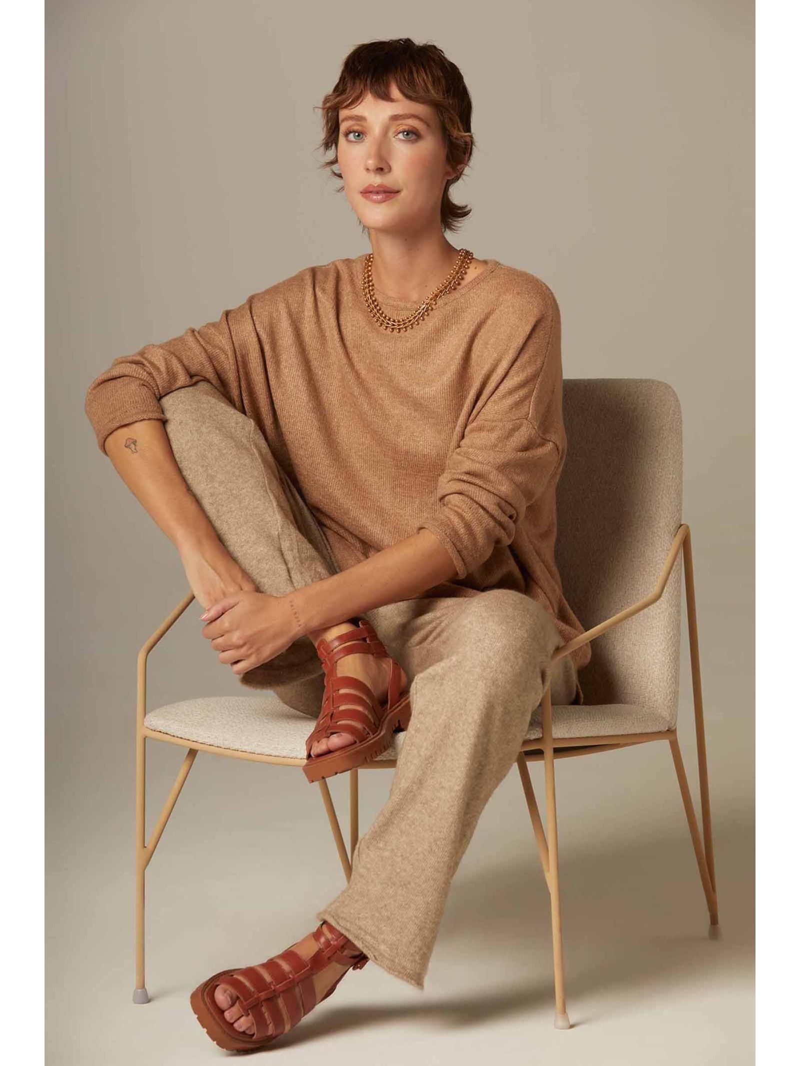 Calça Cenoura Caqui Tricot Raquel Yogini