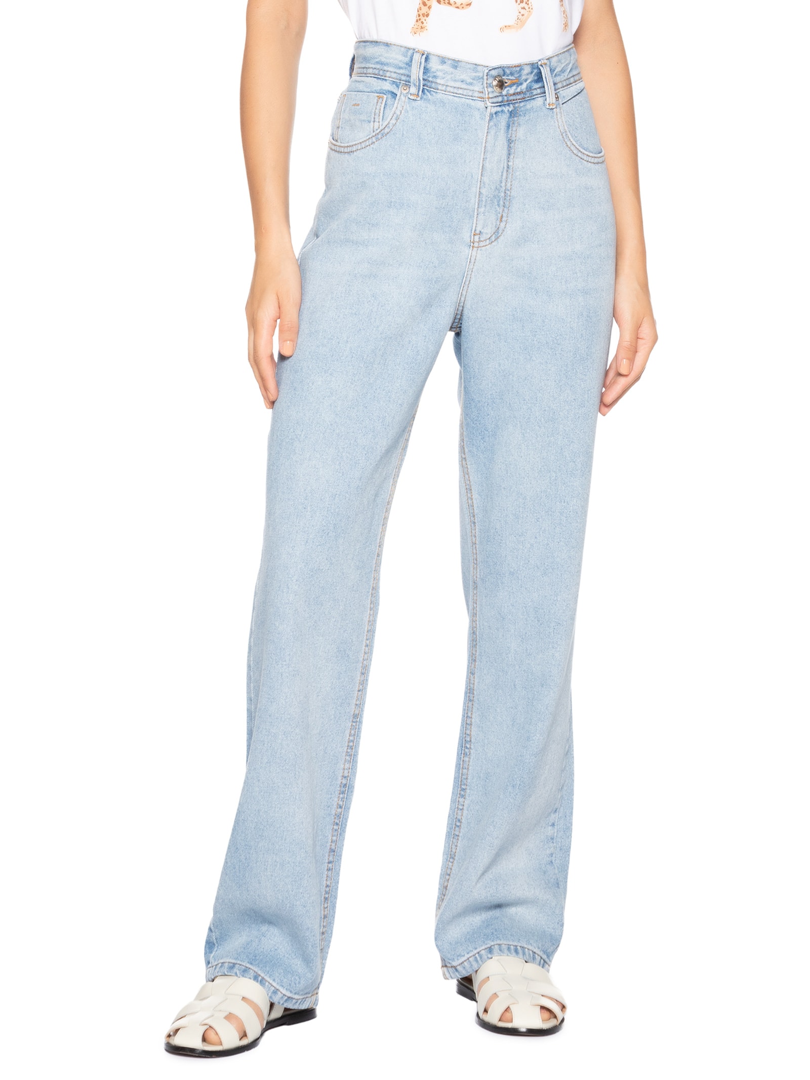Calça Cintura Média Básica Reta Azul Farm