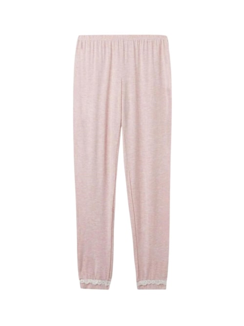 Calça Comprida Em Modal Com Detalhes Em Renda - Rosa