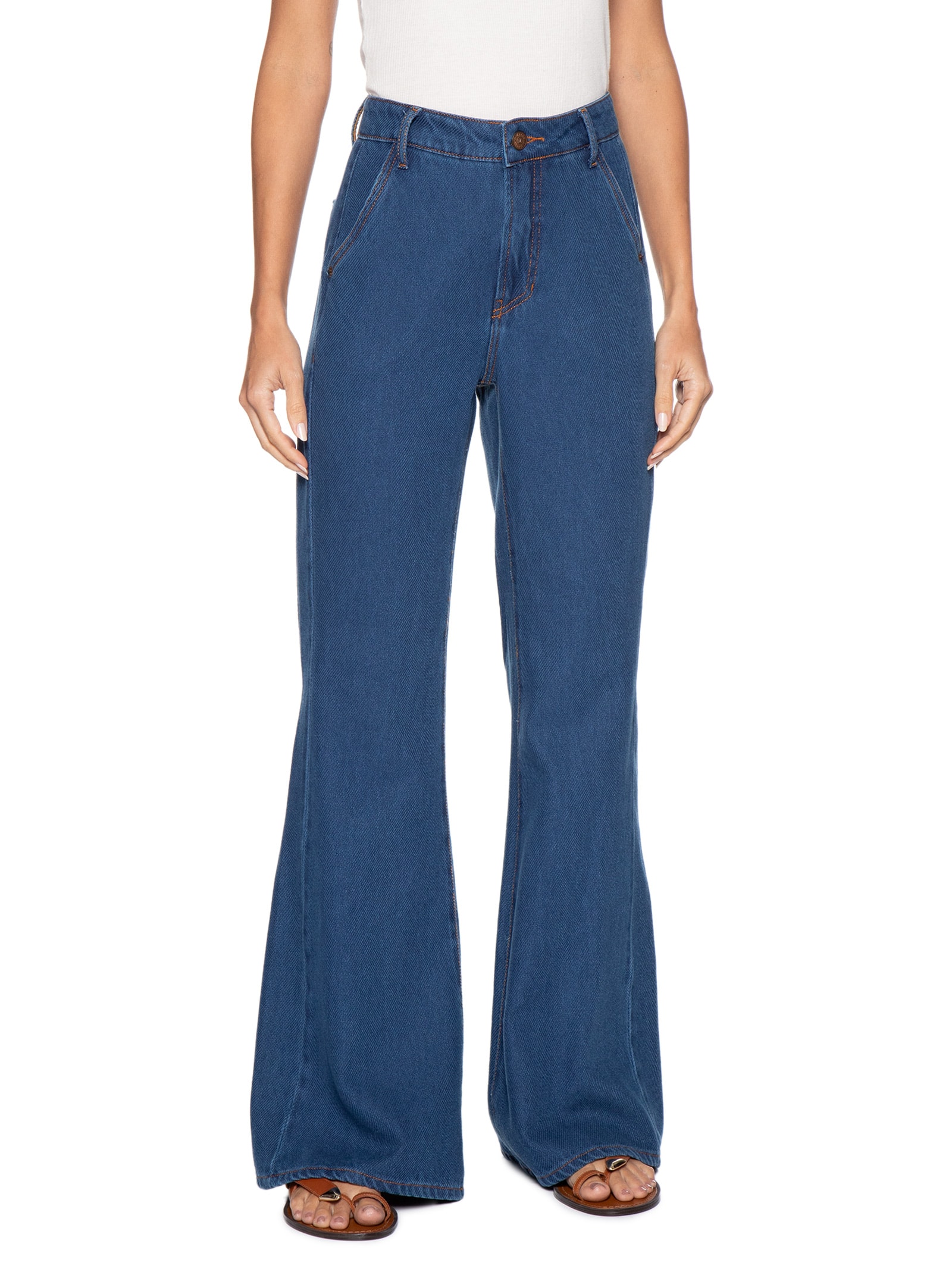Calça Cotelê Jeans Flare Feminina Azul Dress To