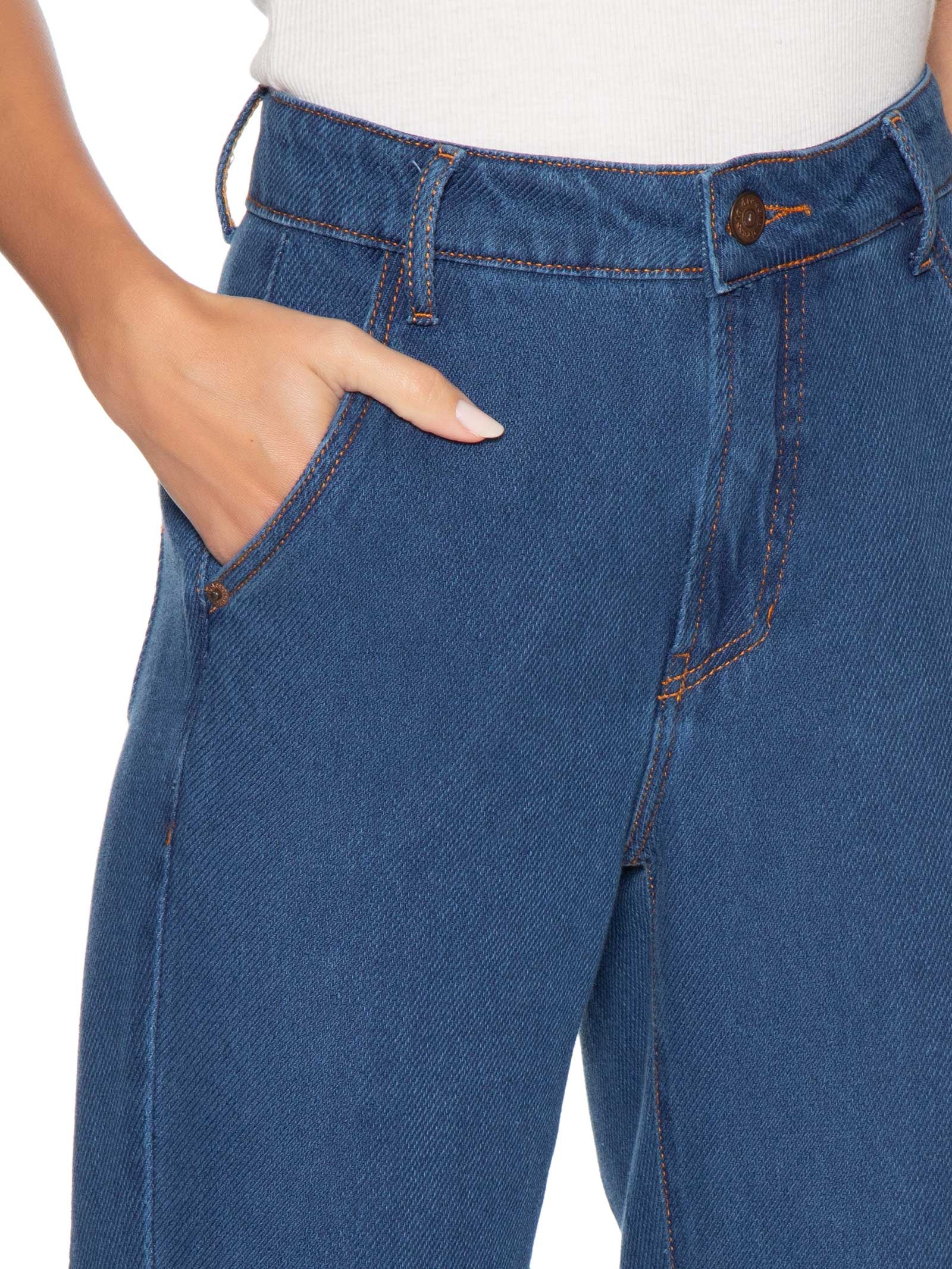 Calça Cotelê Jeans Flare Feminina Azul Dress To