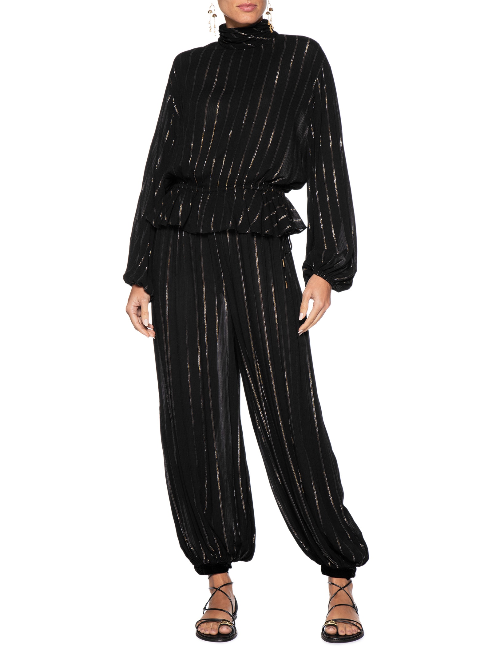 Calça Cropped Lurex Detalhe Veludo Feminina – Preto Dress To