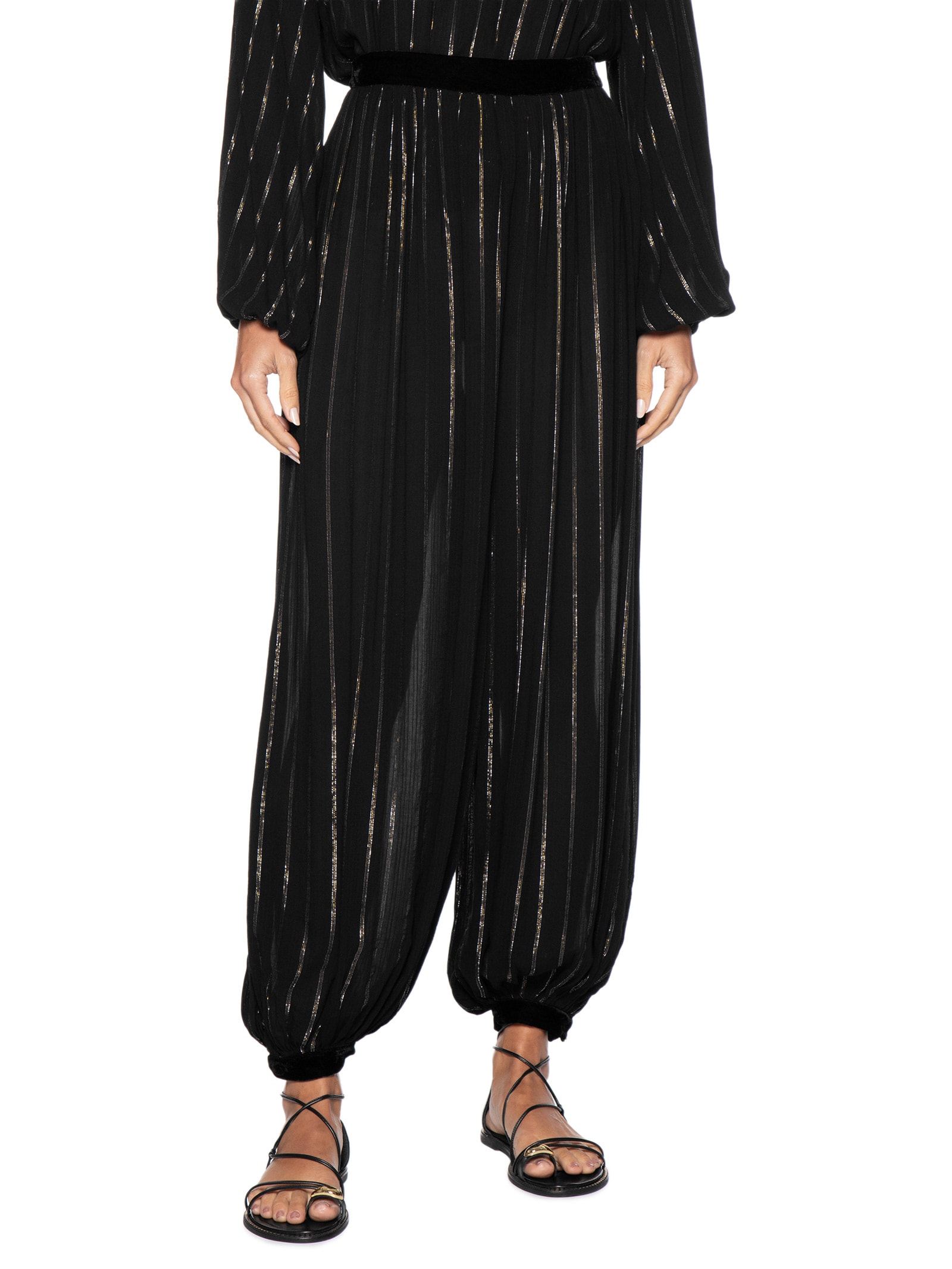 Calça Cropped Lurex Detalhe Veludo Feminina – Preto Dress To