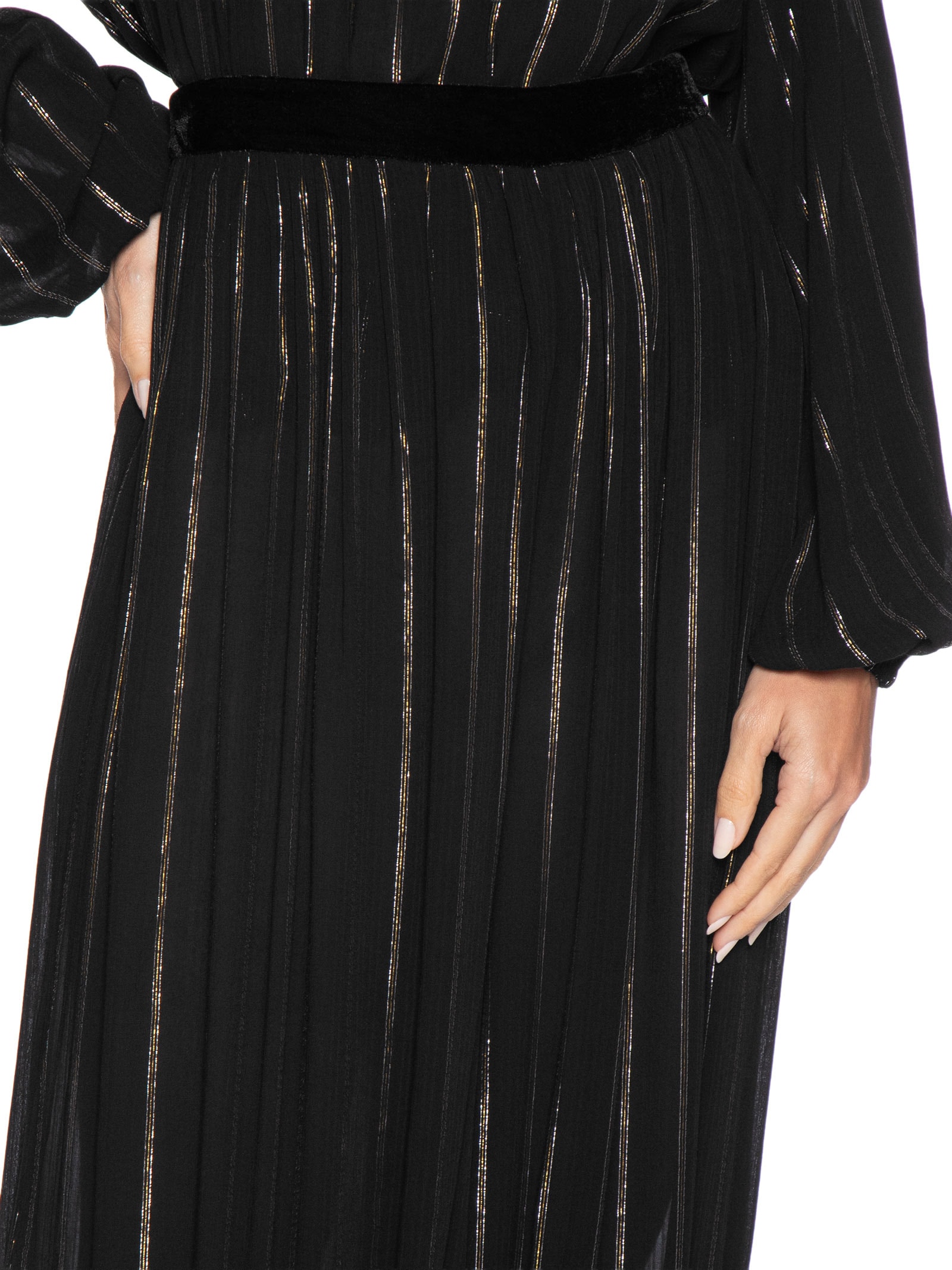 Calça Cropped Lurex Detalhe Veludo Feminina – Preto Dress To