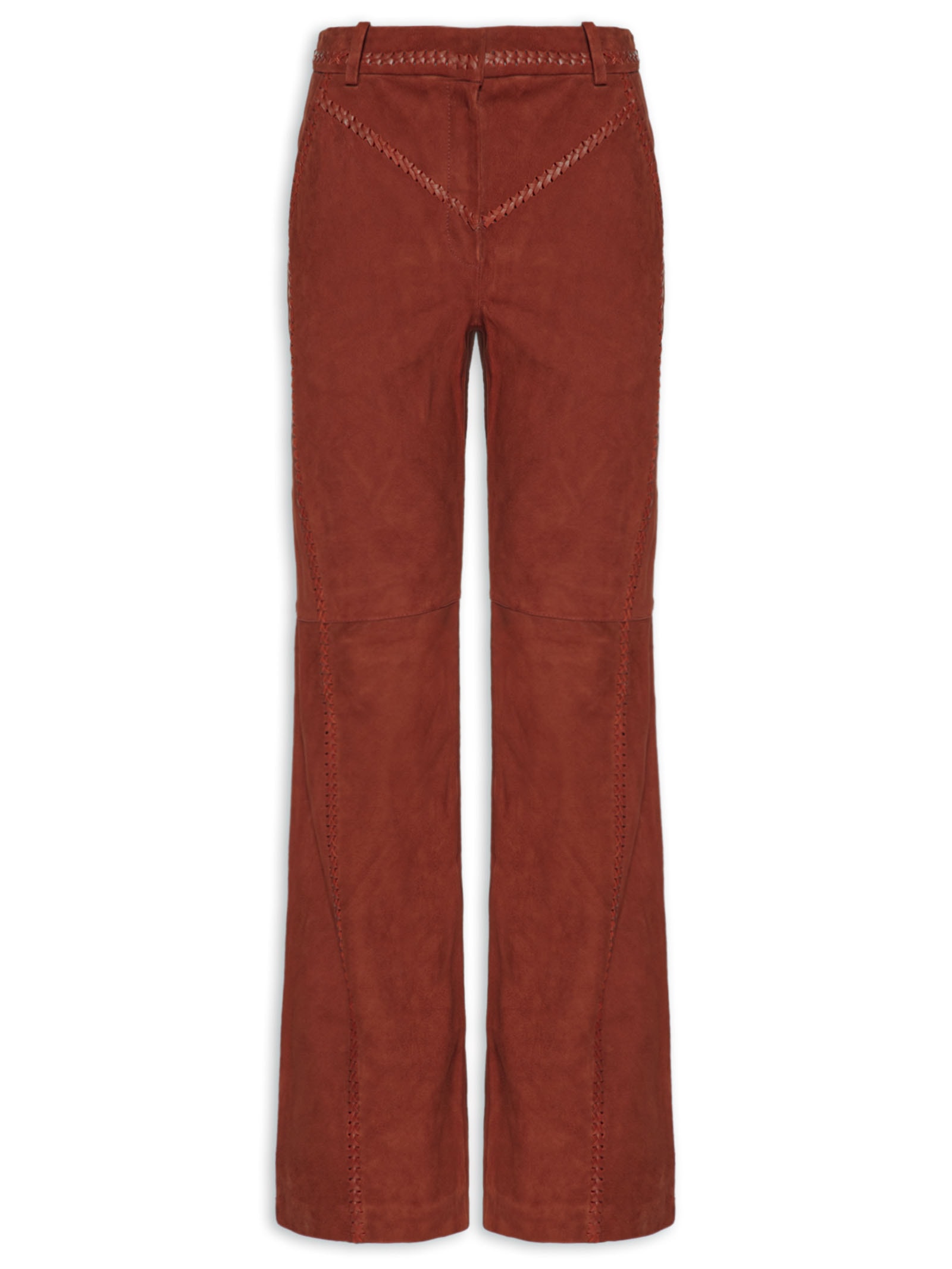 Calça De Chamois Bordada Mini Flare Vermelho Animale