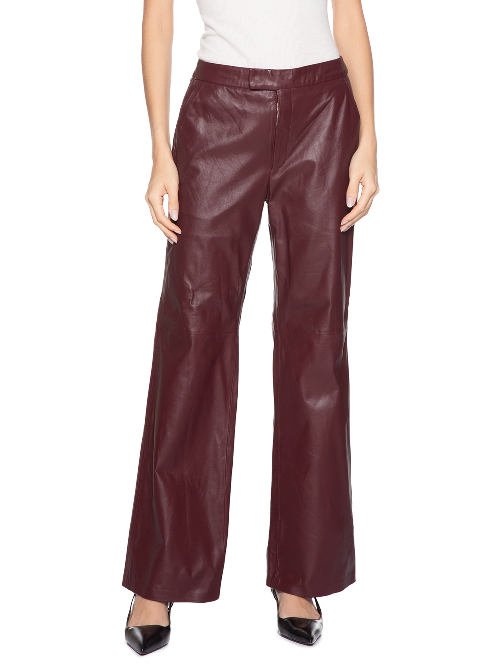 Calça De Couro Alfaiataria Reta Vermelho Animale