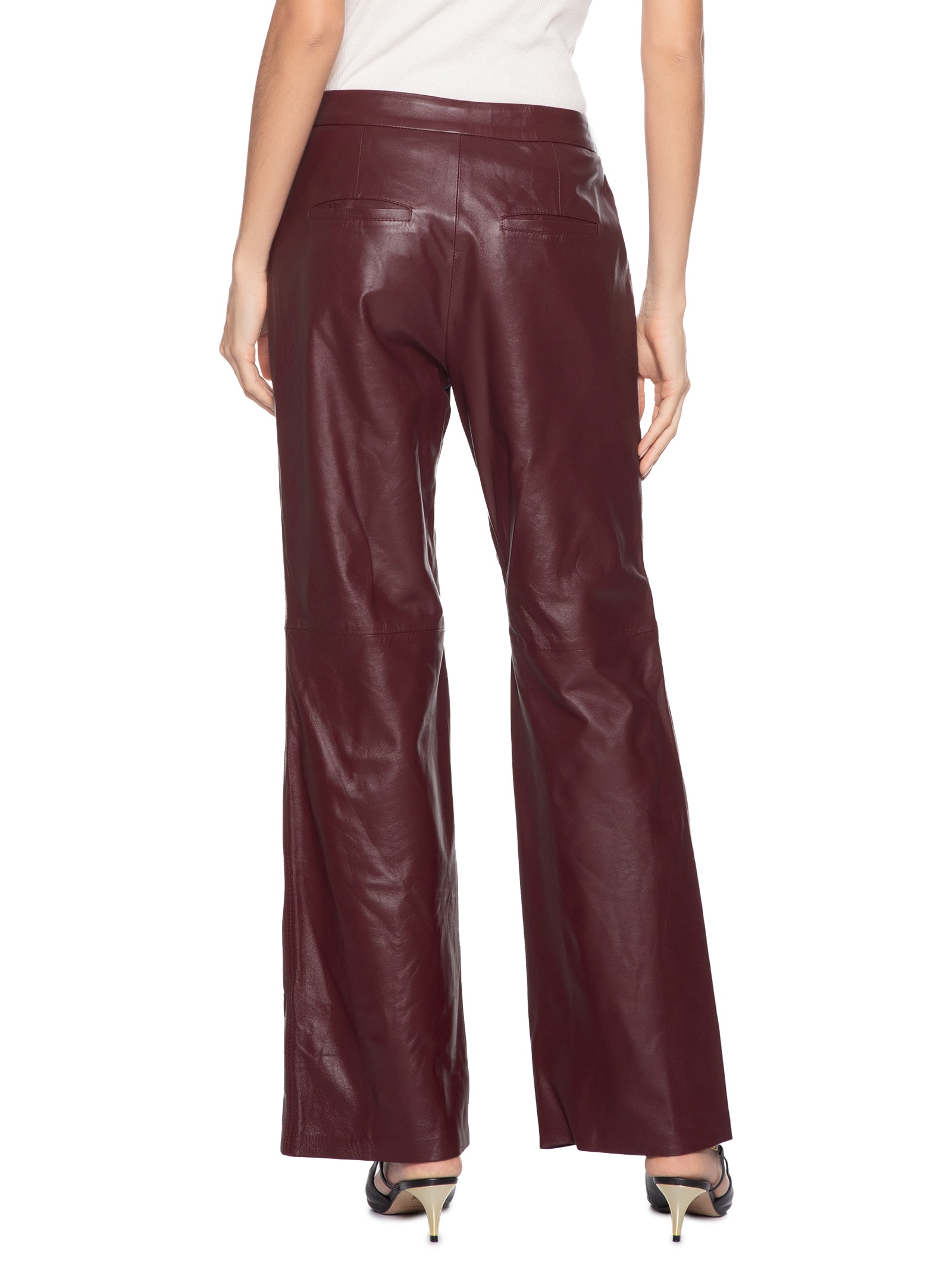 Calça De Couro Alfaiataria Reta Vermelho Animale