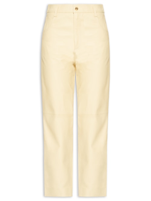 Calça De Couro Clássica Perna Reta – Amarelo