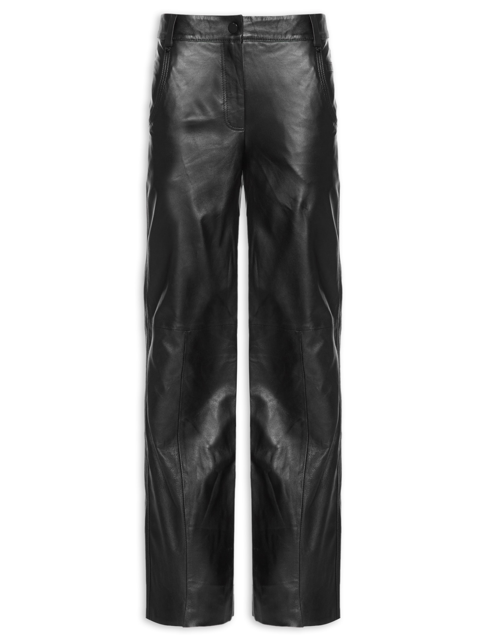 Calça De Couro Italiano Five Pockets Preto Animale