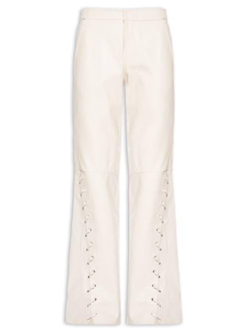 Calça De Couro Lateral Detalhe Ilhoses – Bege
