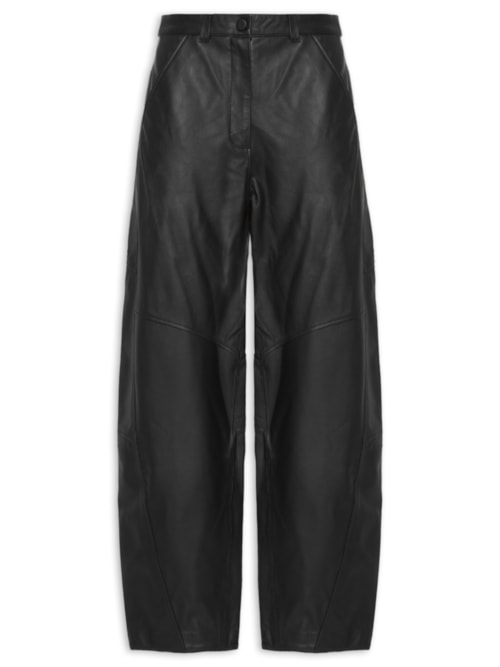 Calça De Couro Pespontos Barrel Leg – Preto