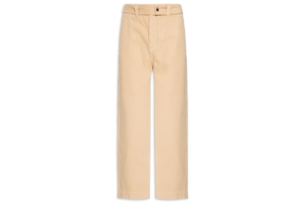 Calça De Sarja Bolso Faca Faixa Cintura Alta - Bege