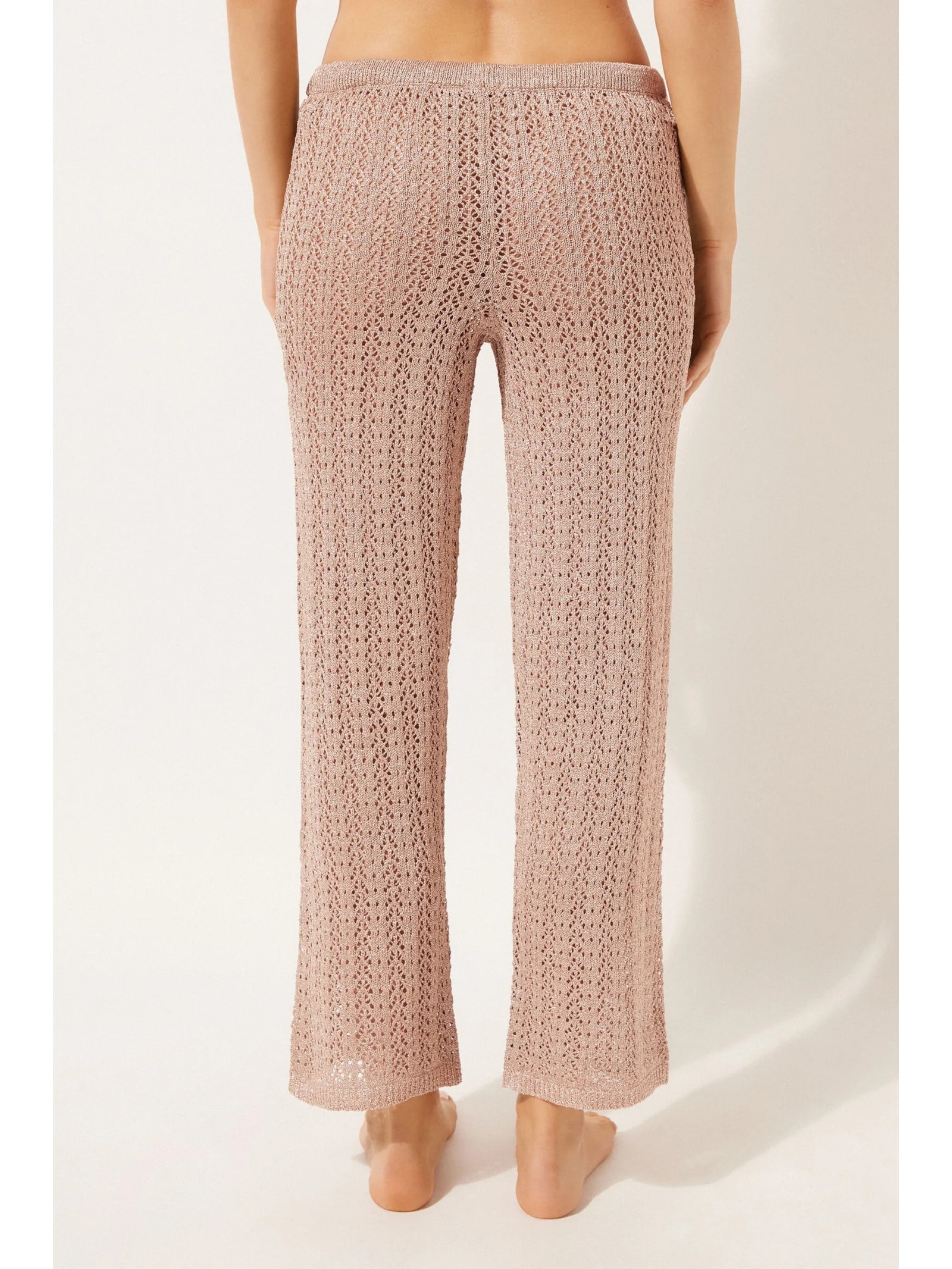 Calça Em Crochê Lamê Bege Calzedonia