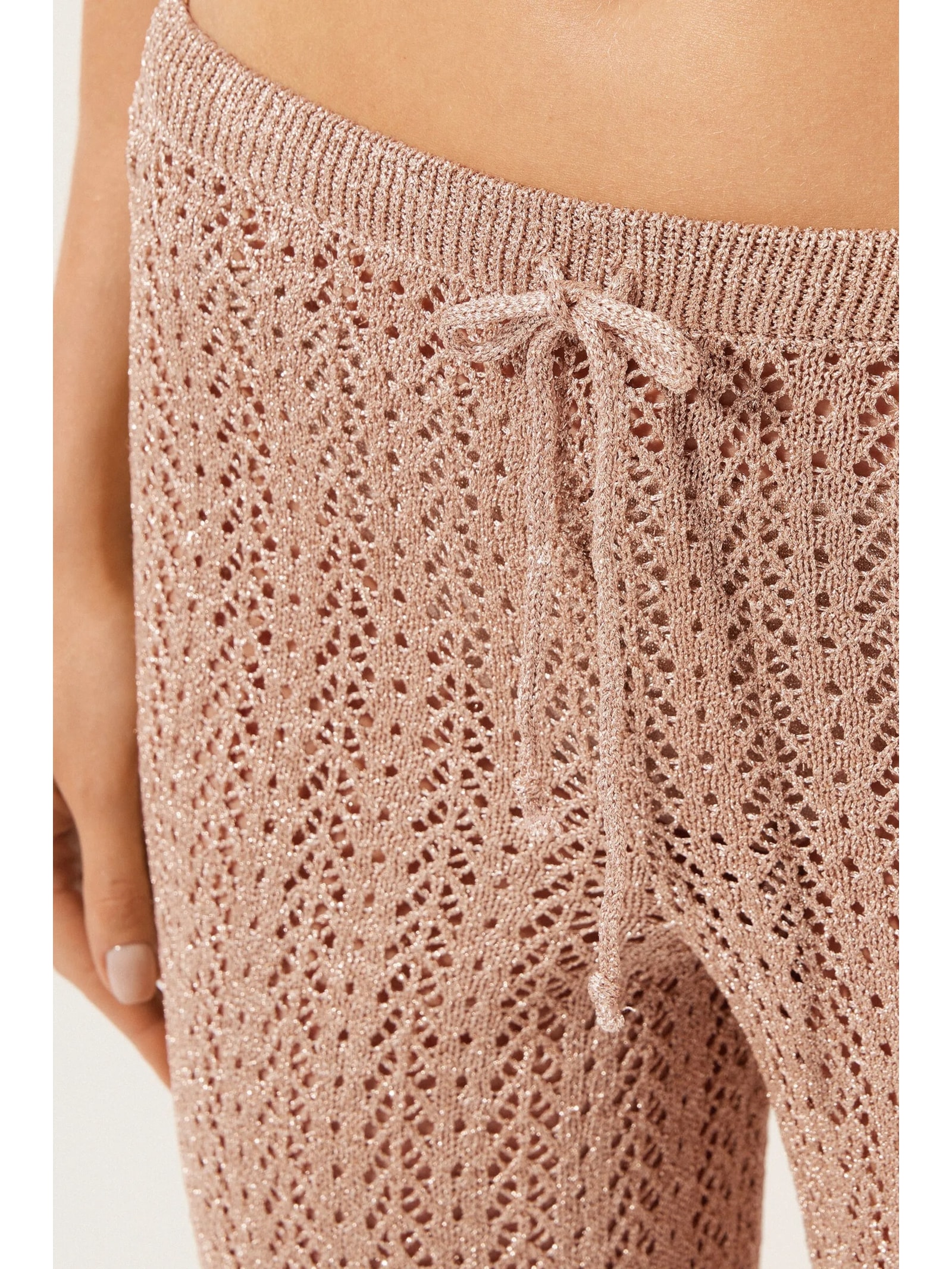 Calça Em Crochê Lamê Bege Calzedonia