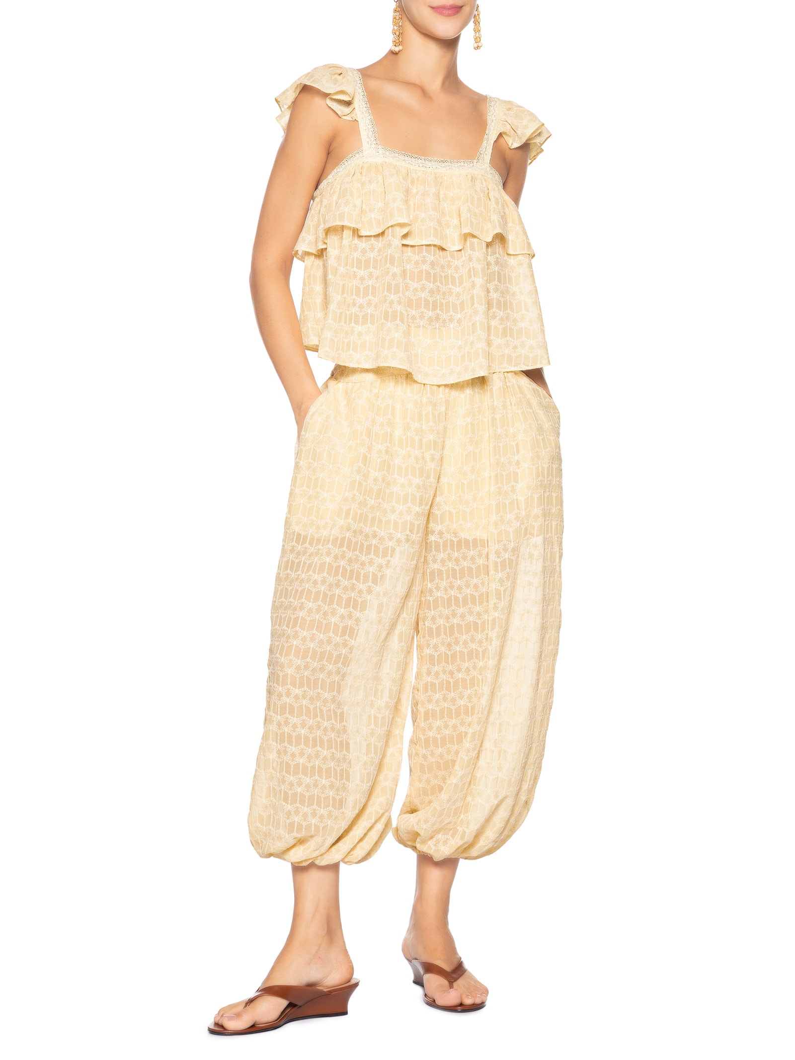 Calça Feminina Aladim Bordada Coqueirinho Amarelo Farm