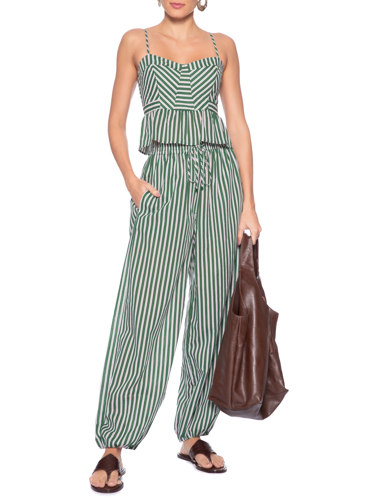 Calça Feminina Aladim de Voil Listrada Verde Animale
