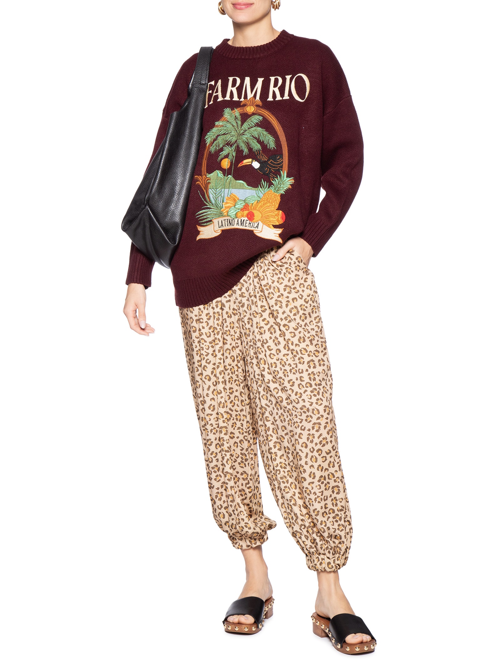 Calça Feminina Aladim Onça Floral Marrom Farm