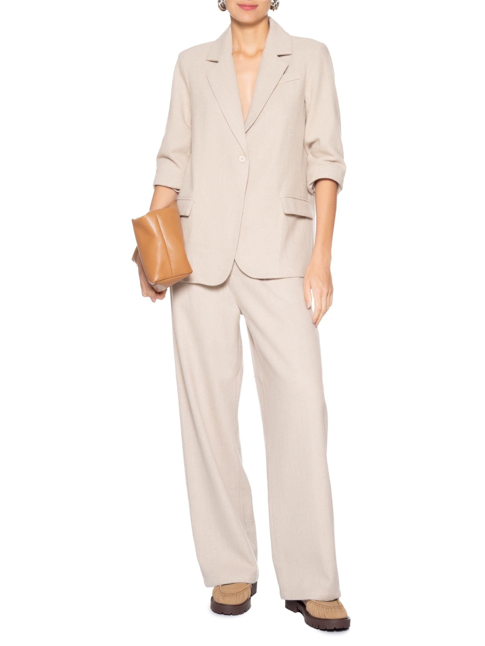 Calça Feminina Alfaiataria Bege Basiq