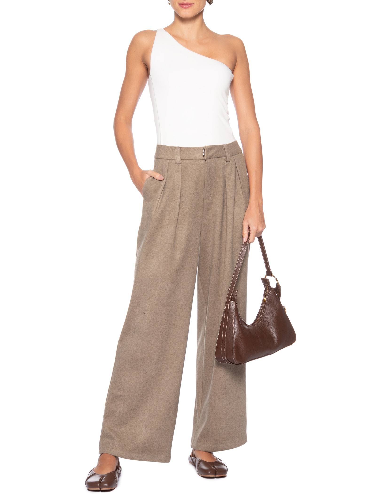 Calça Feminina Alfaiataria Bege Market 33
