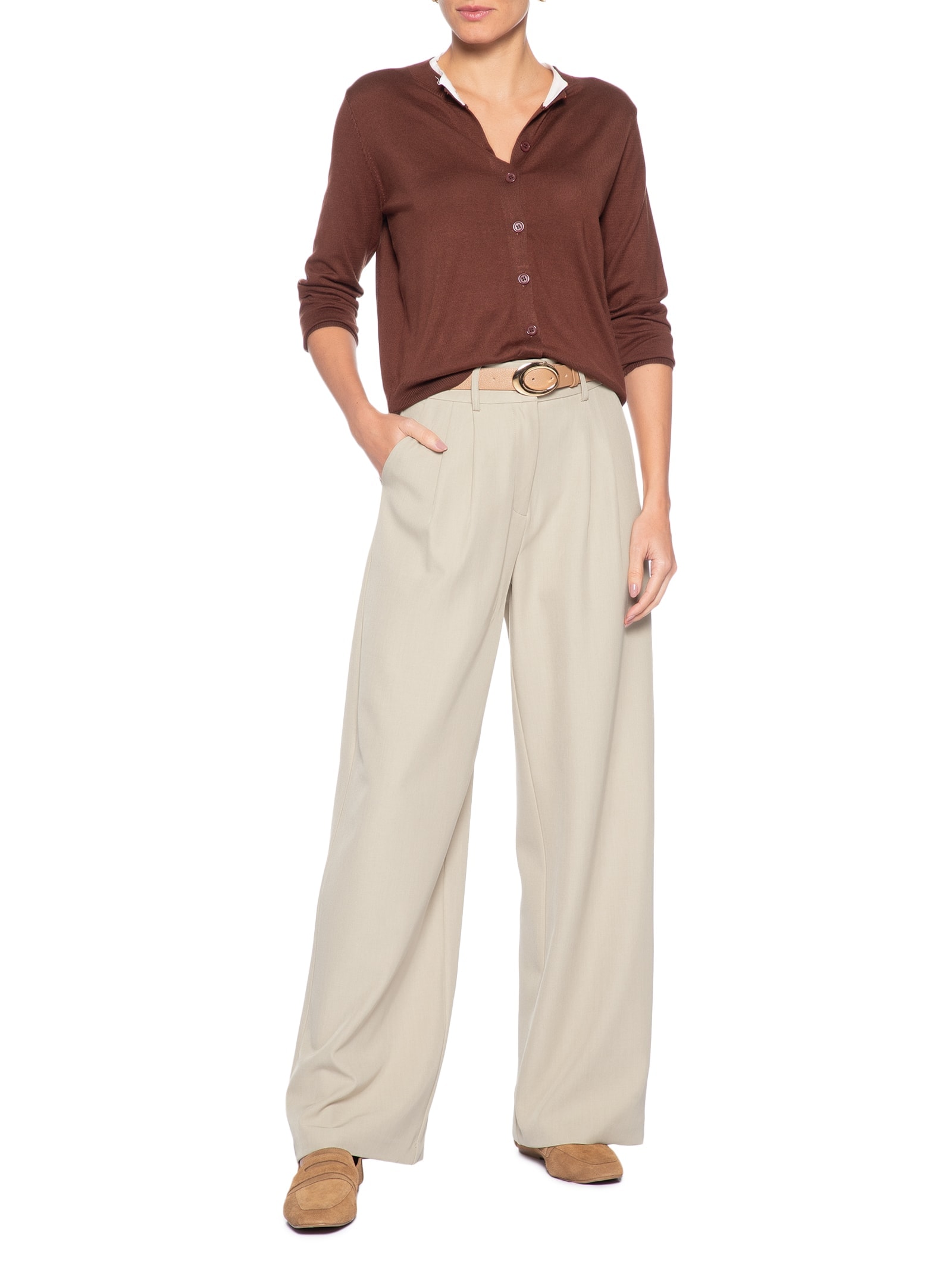 Calça Feminina Alfaiataria Bege Basiq