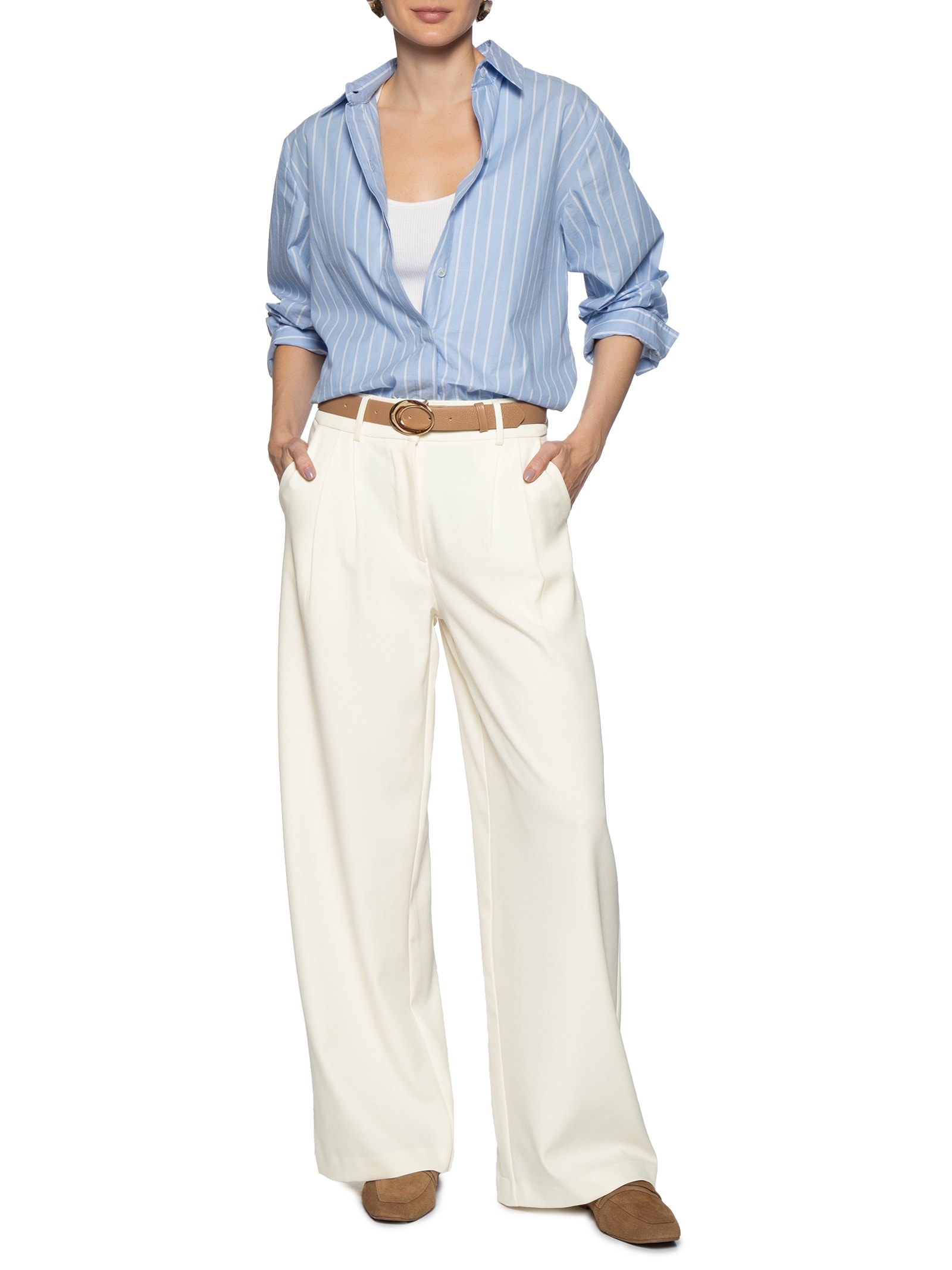 Calça Feminina Alfaiataria Branco Basiq