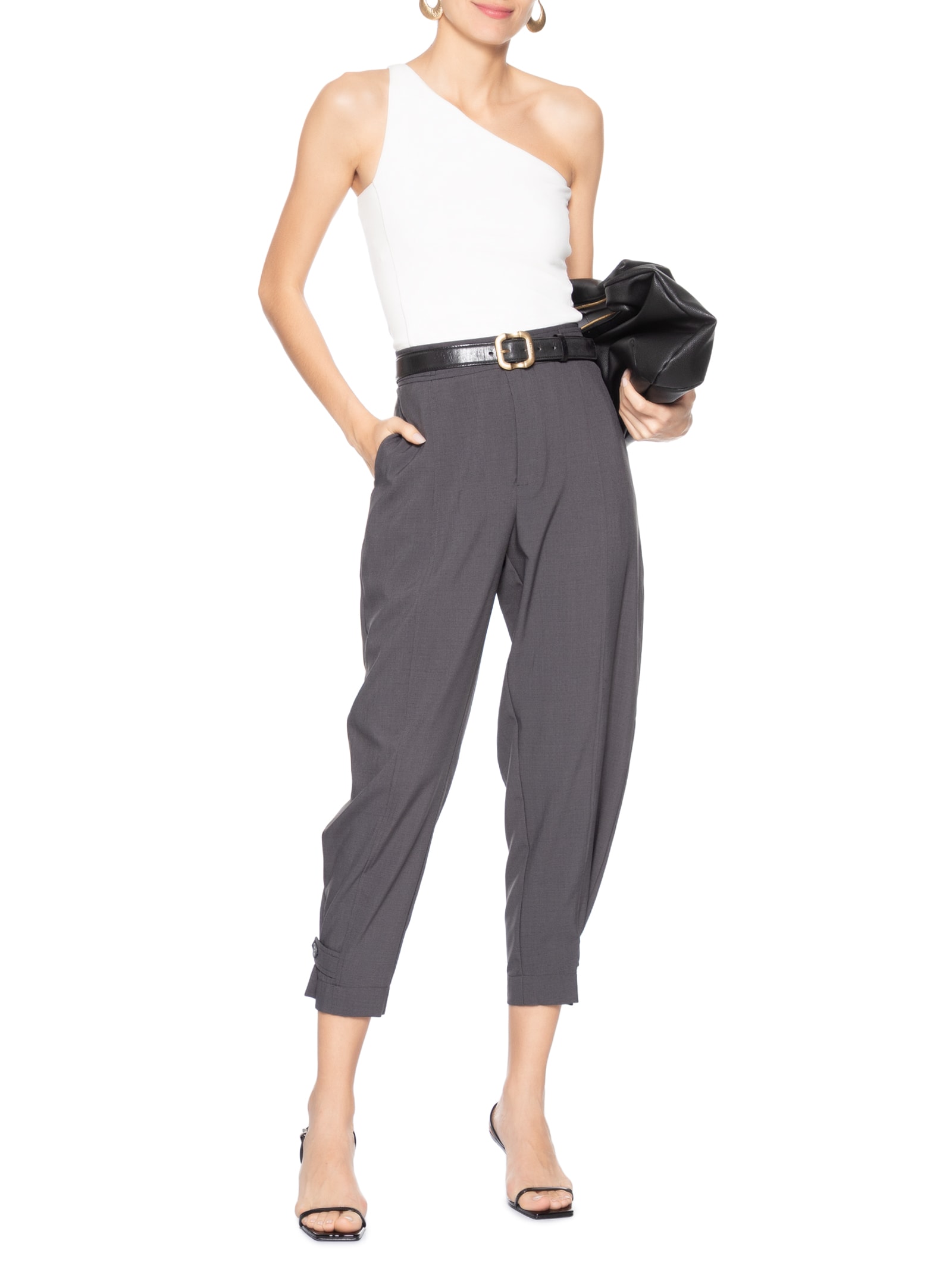 Calça Feminina Alfaiataria Cinza Market 33
