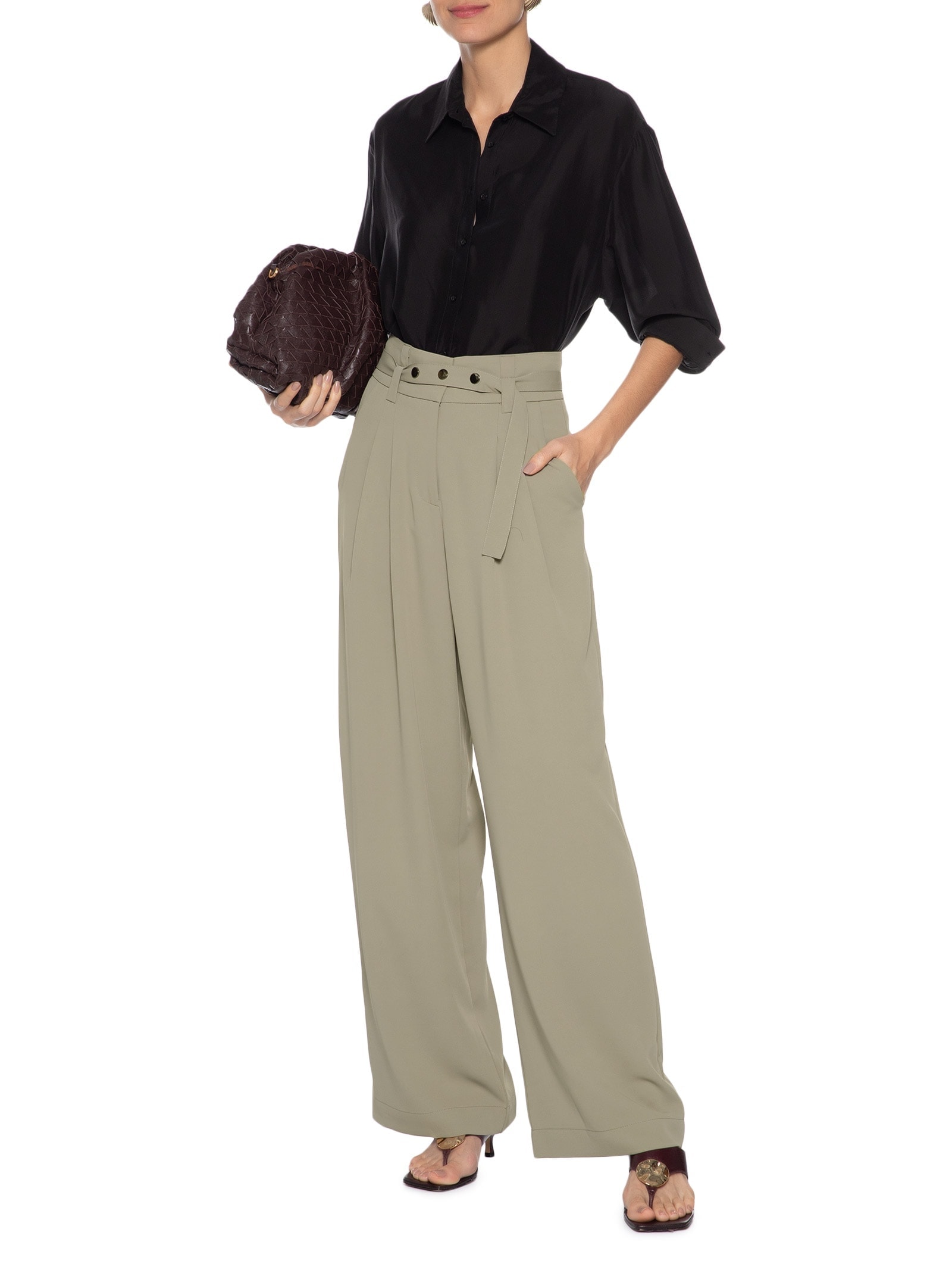 Calça Feminina Alfaiataria Com Cinto Cinza '2Essential