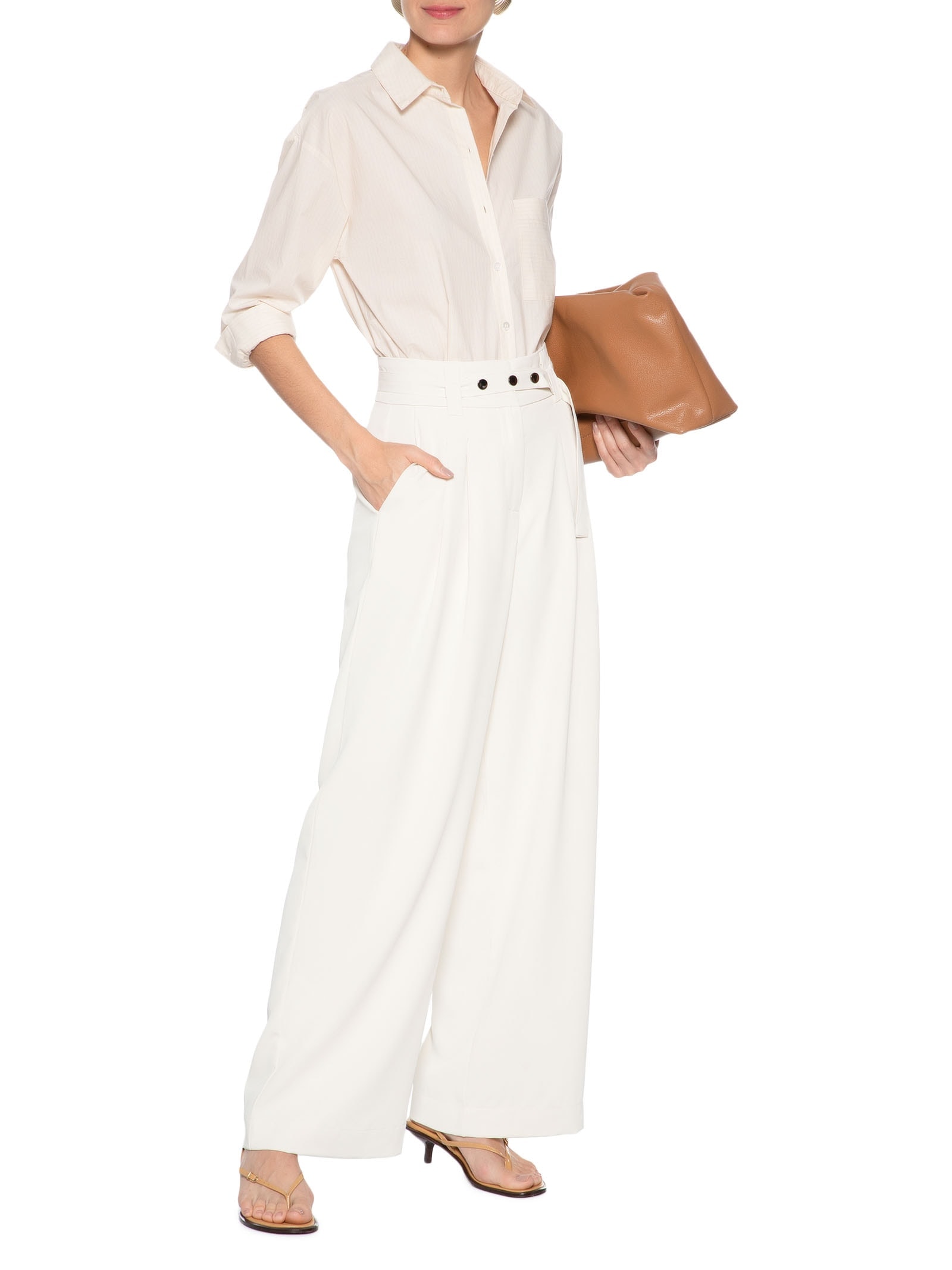 Calça Feminina Alfaiataria Com Cinto Off White '2Essential