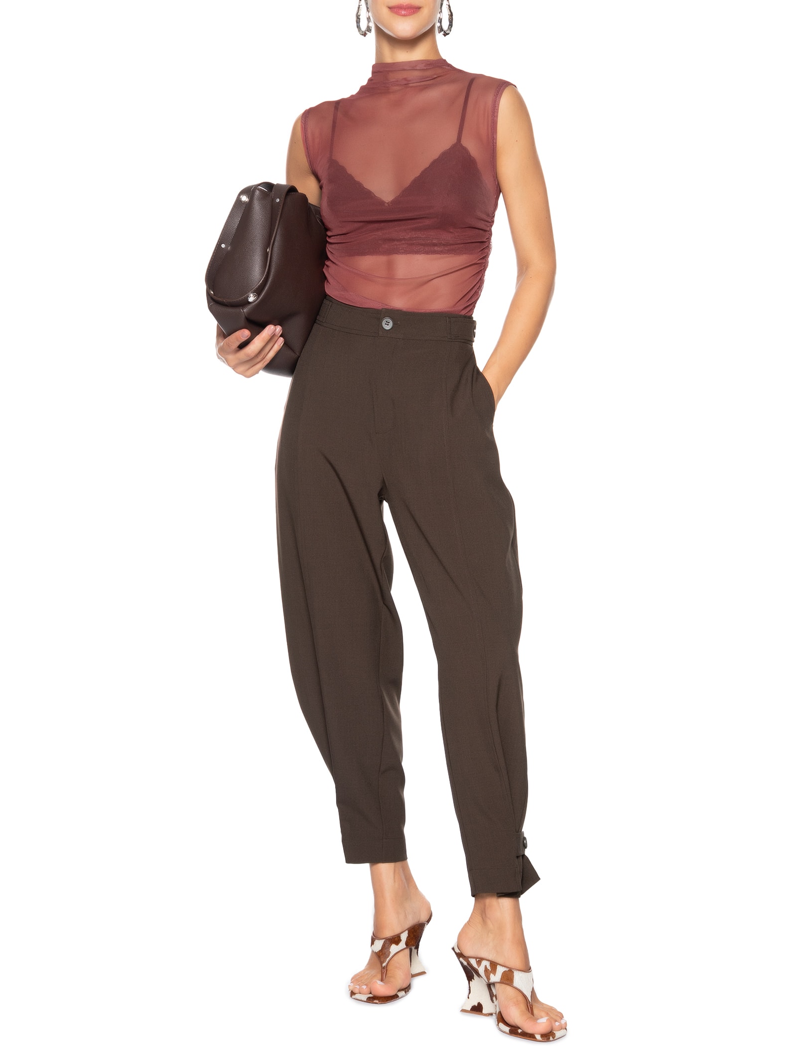 Calça Feminina Alfaiataria Marrom Market 33