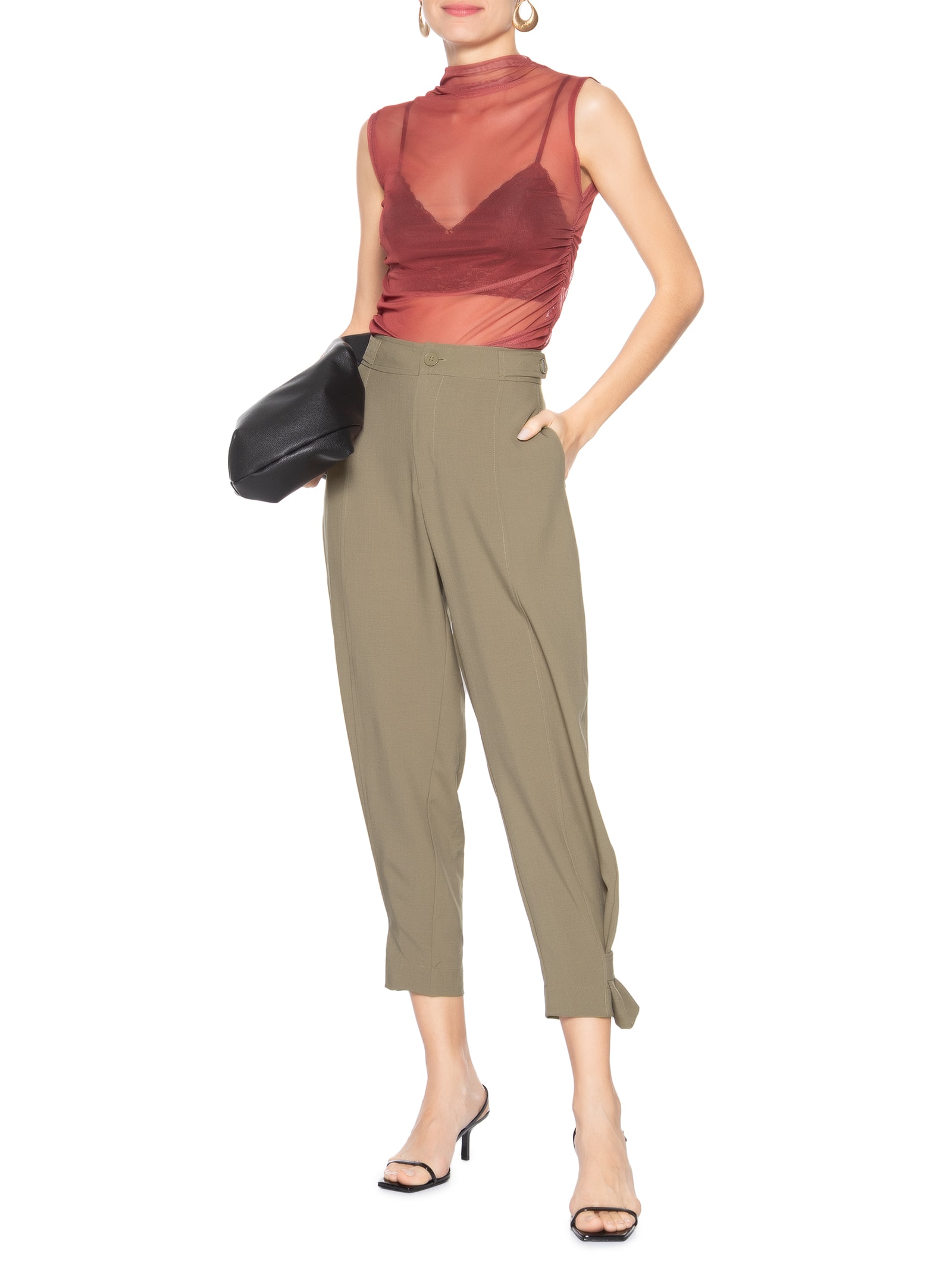 Calça Feminina Alfaiataria Marrom Market 33