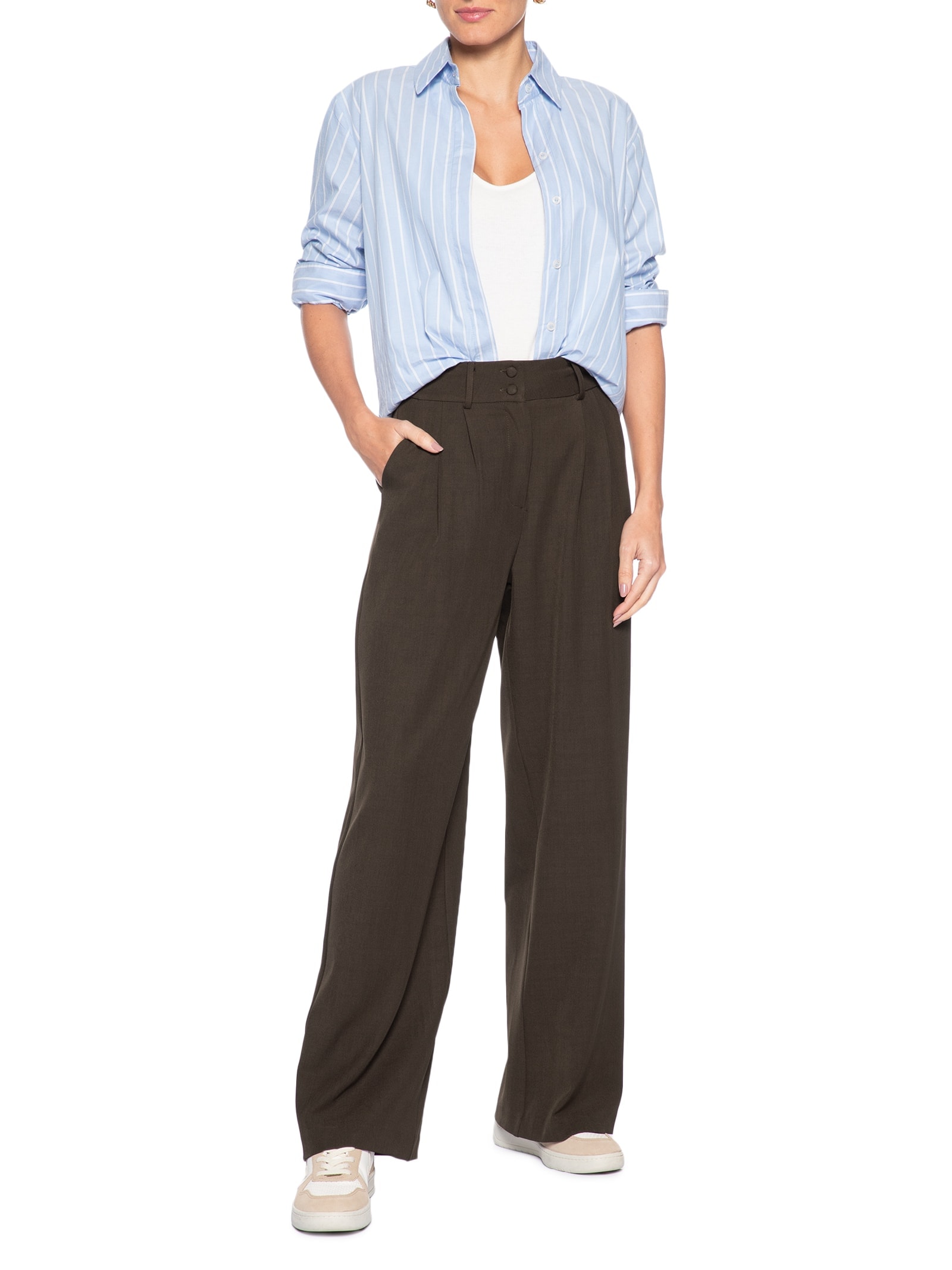 Calça Feminina Alfaiataria Marrom Basiq