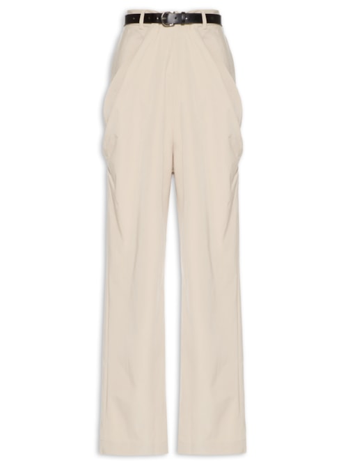 Calça Feminina Alfaiataria Prega Com Cinto – Bege