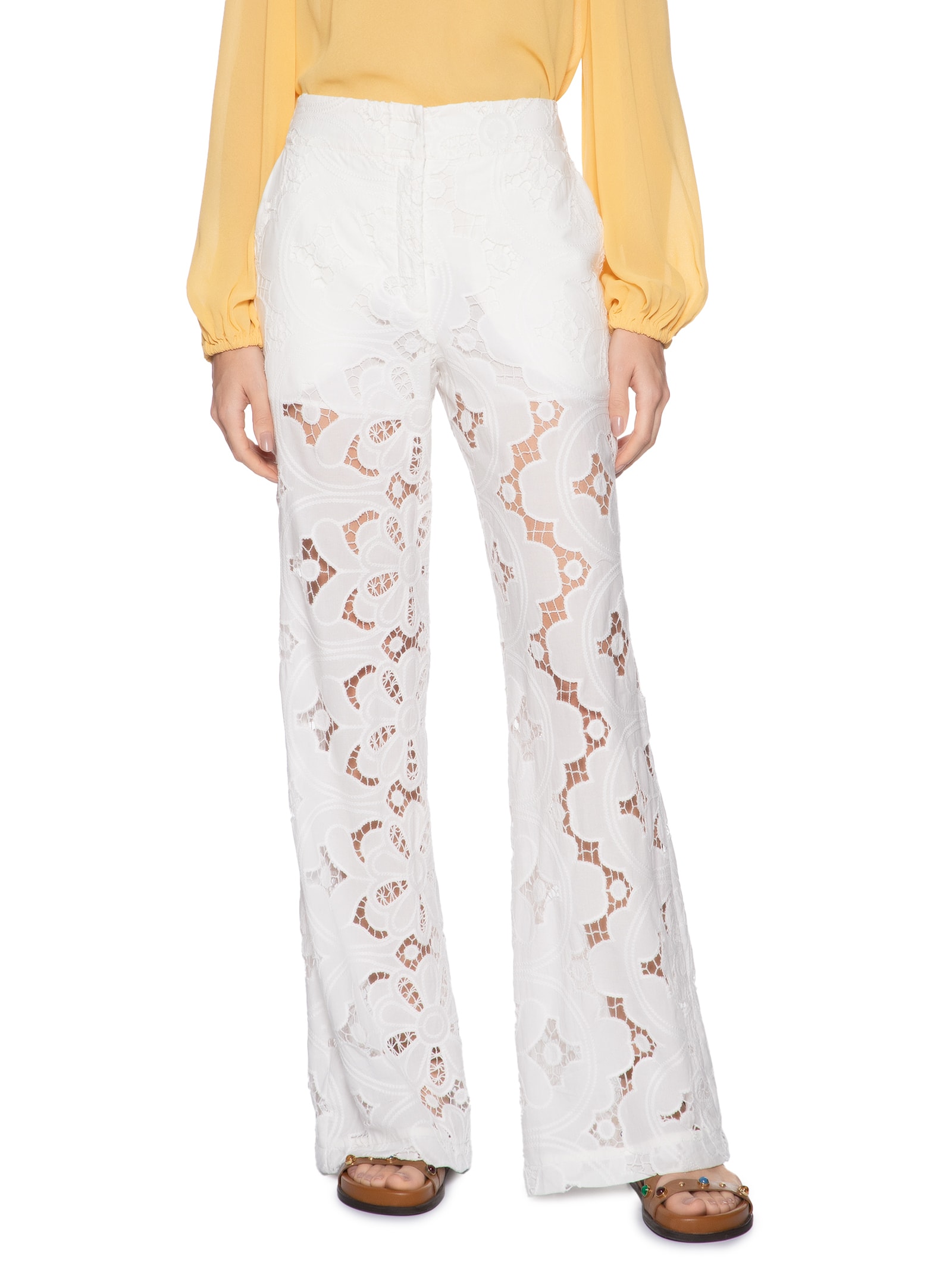 Calça Feminina Alfaiataria Renda Branco Maria Filó