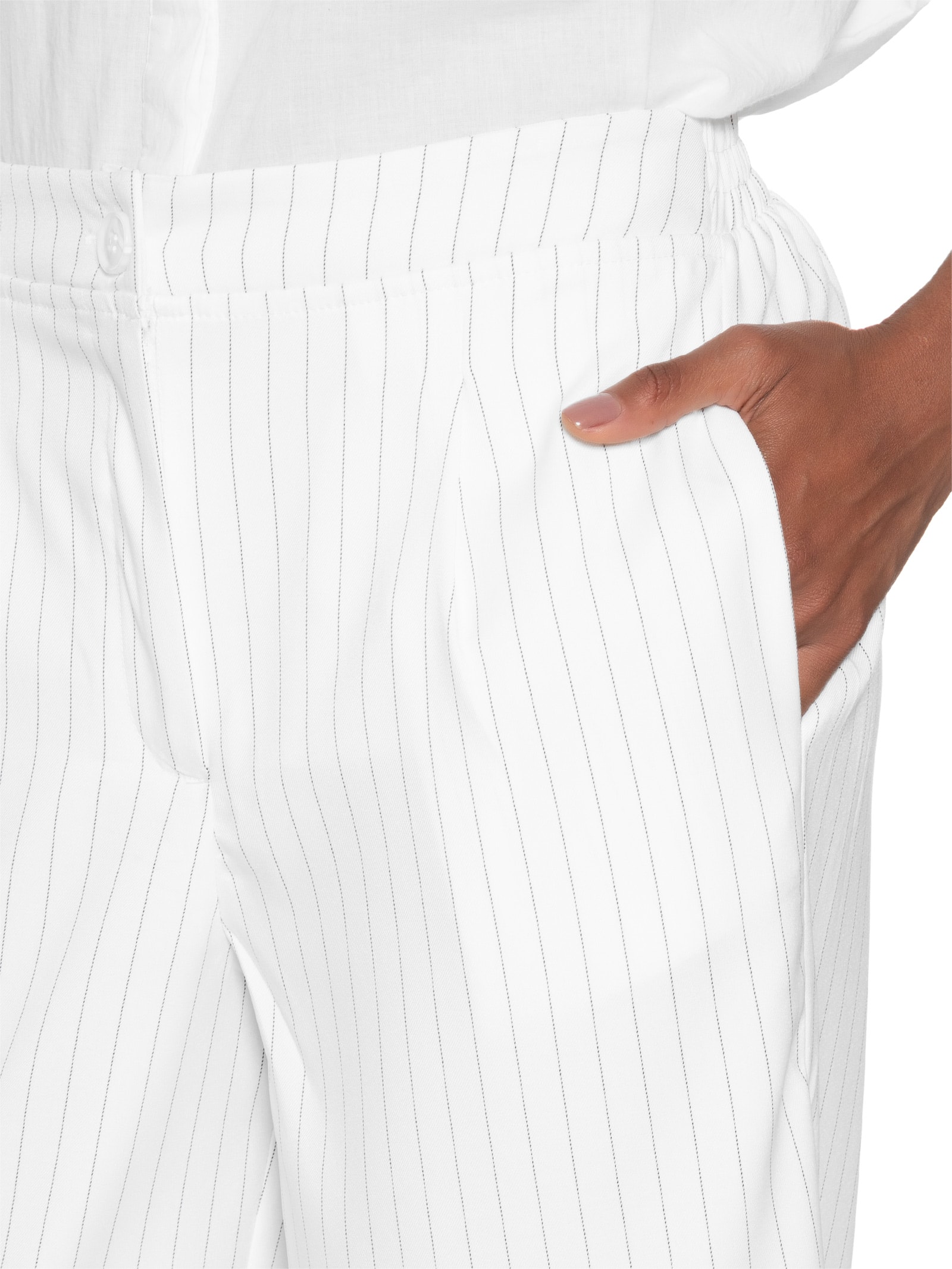 Calça Feminina Alfaiataria Risca De Giz Branco Basiq