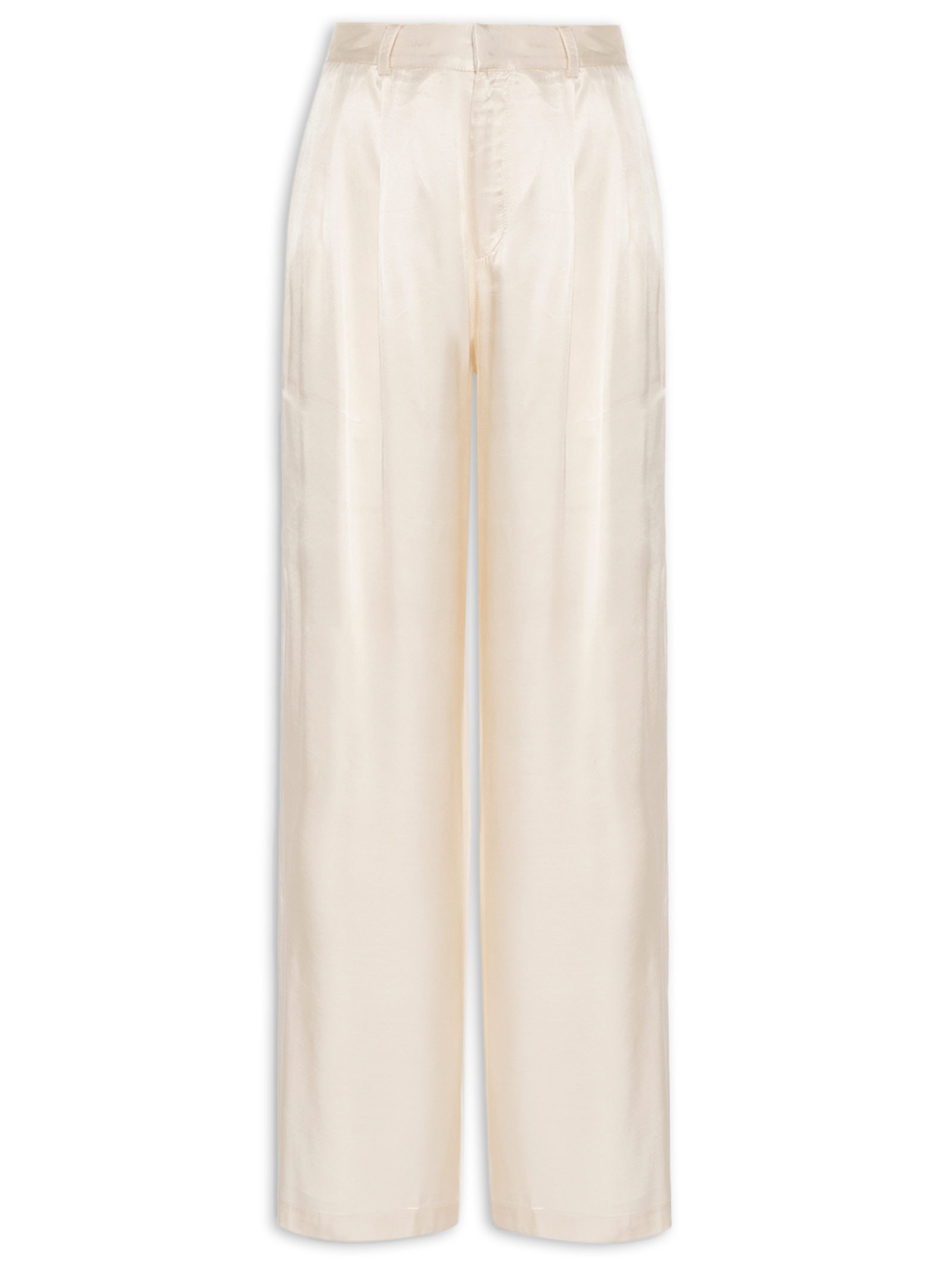 Calça Feminina Alfaiataria Viscose Acetinada Bege Cantão