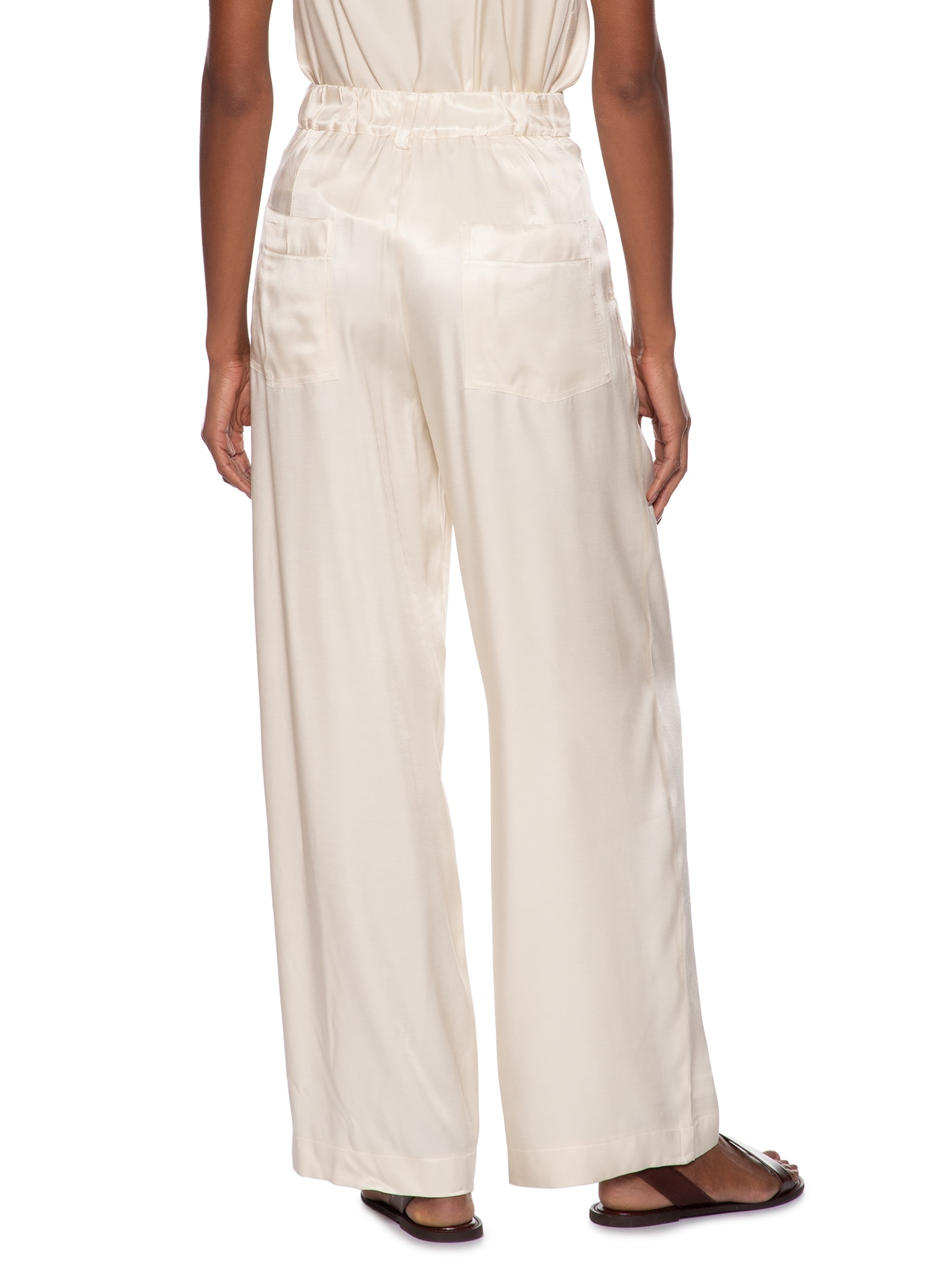 Calça Feminina Alfaiataria Viscose Acetinada Glow Off White Cantão