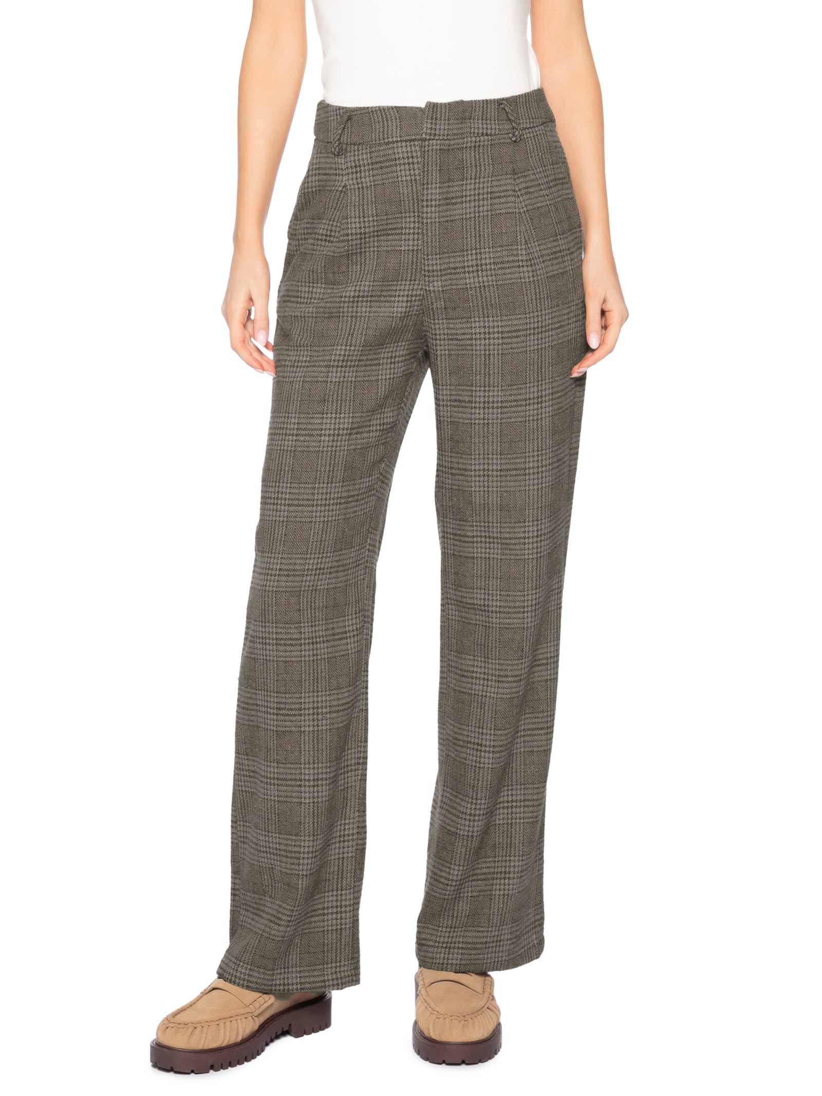 Calça Feminina Alfaiataria Xadrez – Marrom Basiq